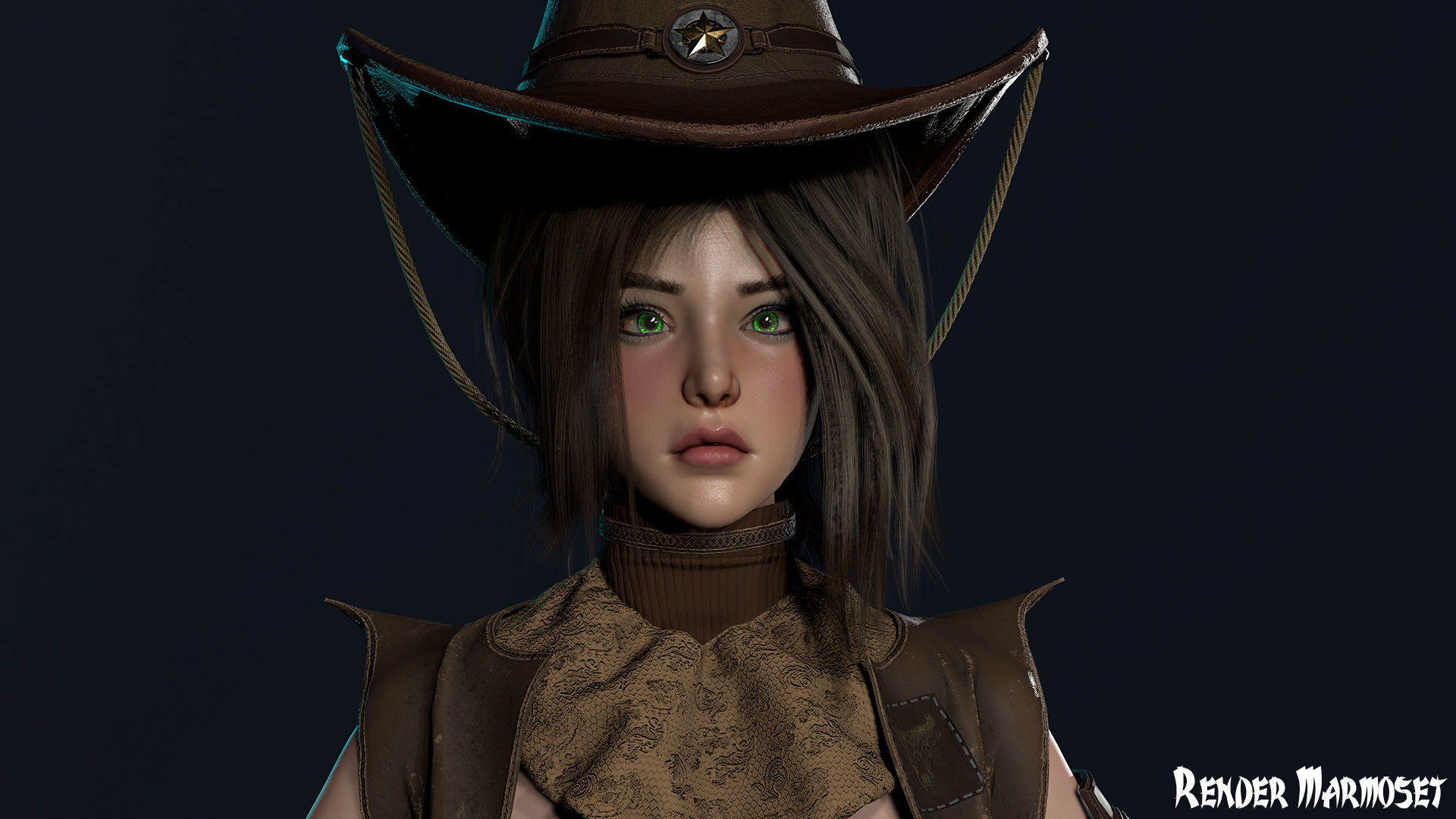 Cowboy Sheriff Girl Modular Low-poly 3D model_8