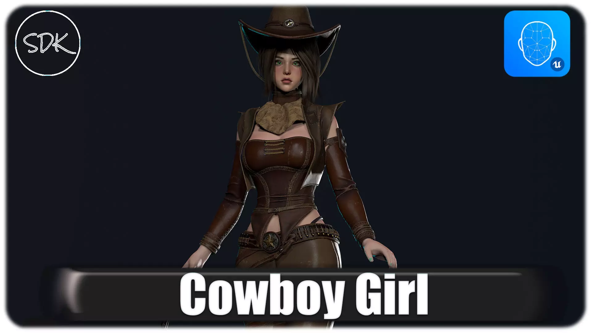 Cowboy Sheriff Girl Modular Low-poly 3D model_0
