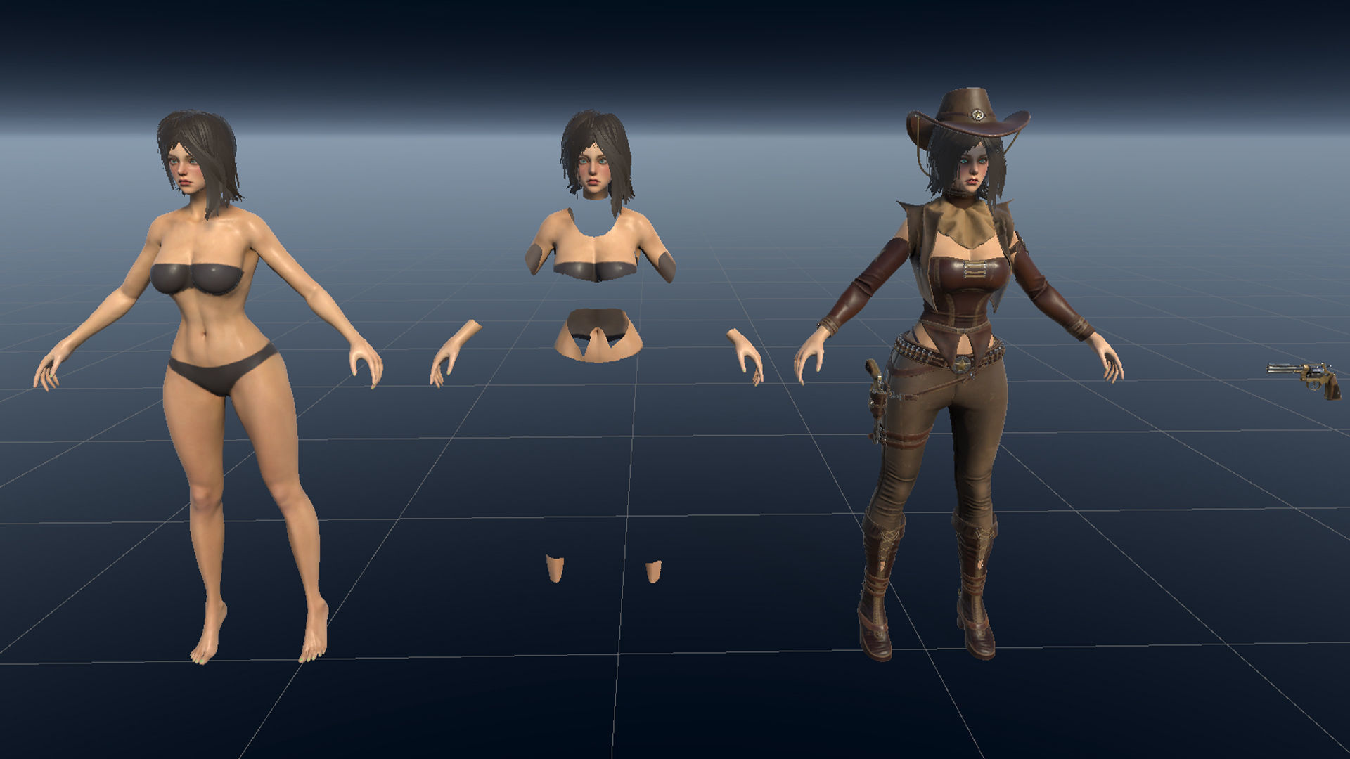 Cowboy Sheriff Girl Modular Low-poly 3D model_14