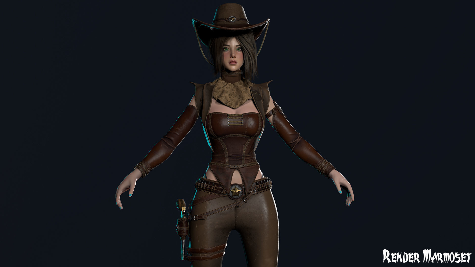 Cowboy Sheriff Girl Modular Low-poly 3D model_10