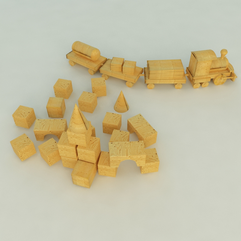 Wooden Train Free 3D model_2