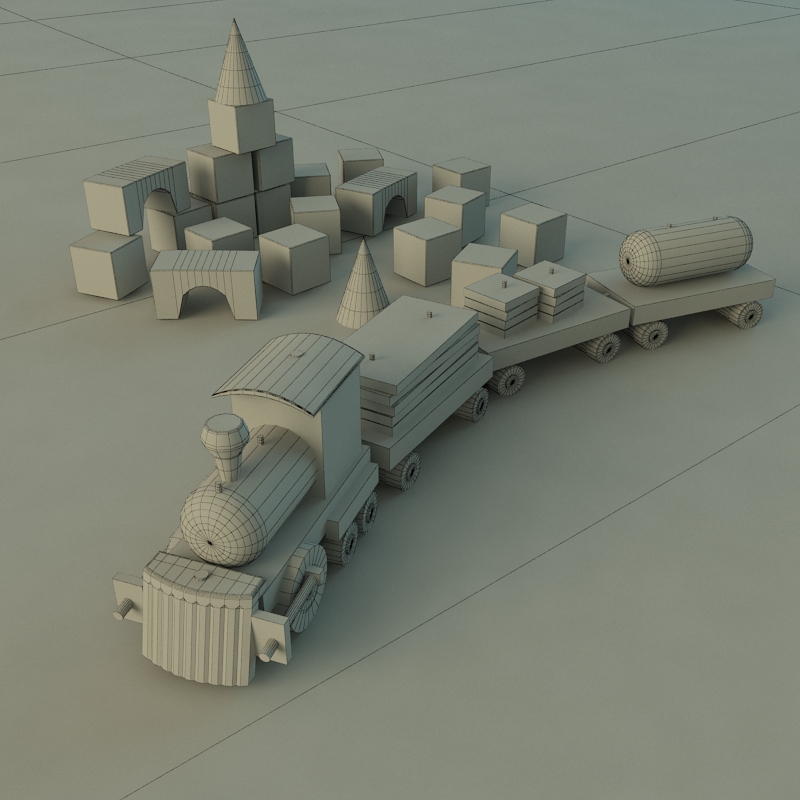 Wooden Train Free 3D model_4