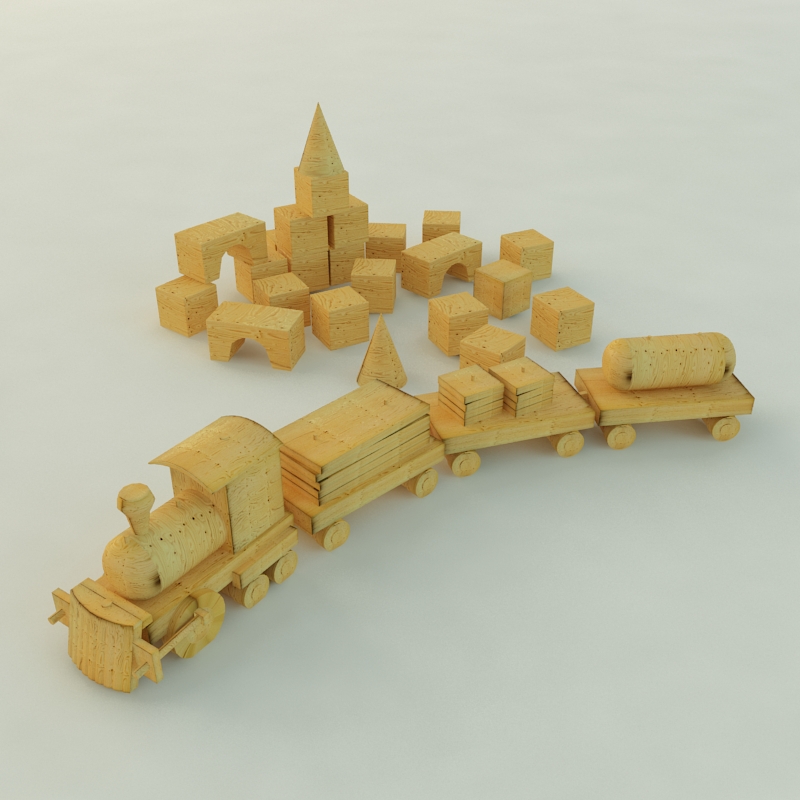Wooden Train Free 3D model_1