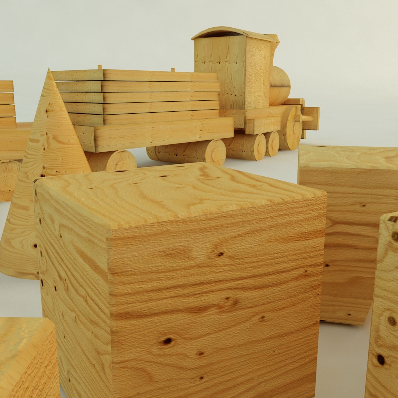 Wooden Train Free 3D model_3