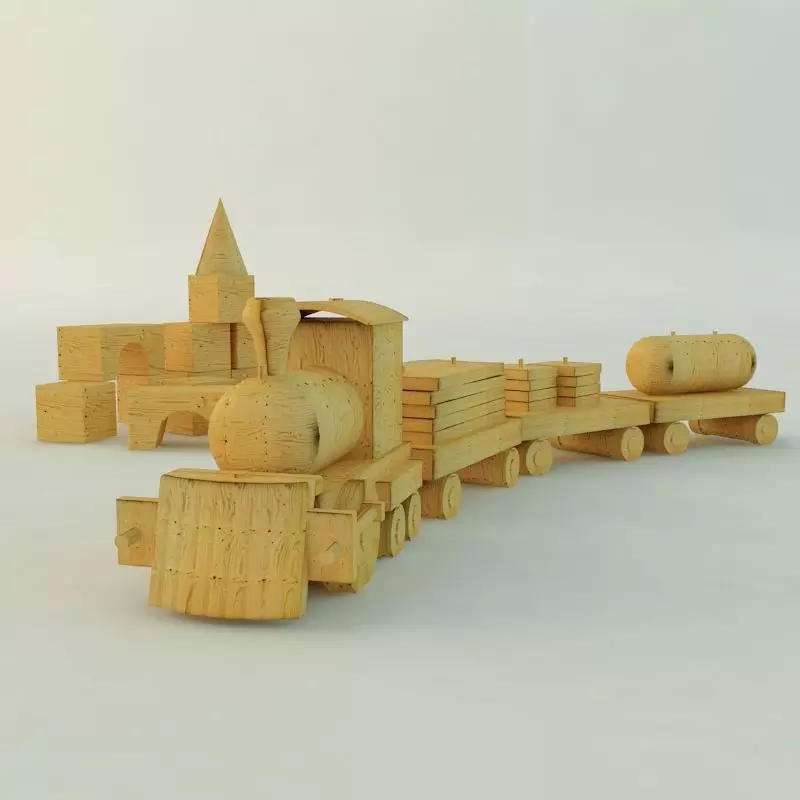 Wooden Train Free 3D model_0