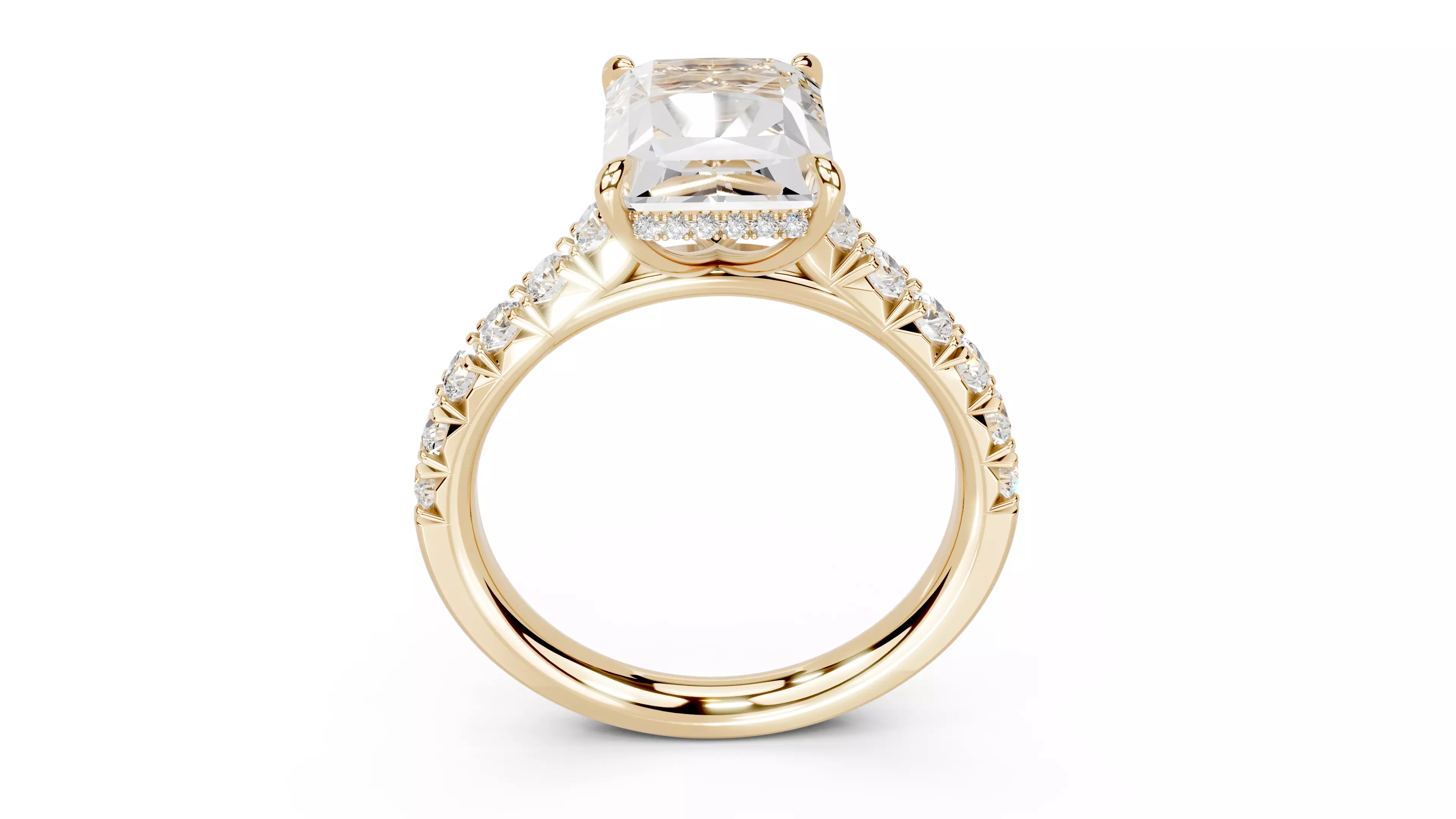 Radiant Cut French Pave Engagement Diamond Ring 3D print model_10