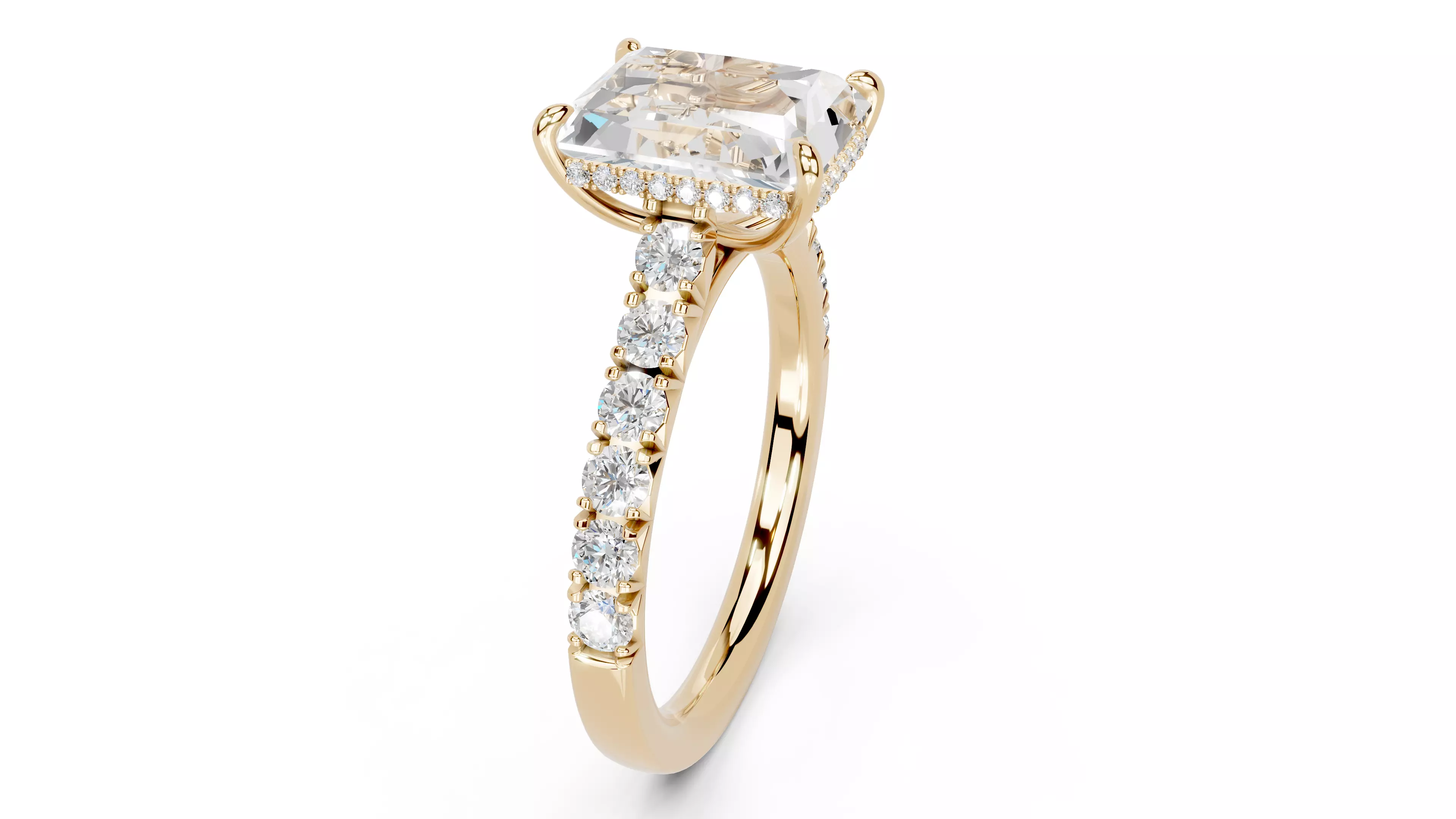 Radiant Cut French Pave Engagement Diamond Ring 3D print model_16