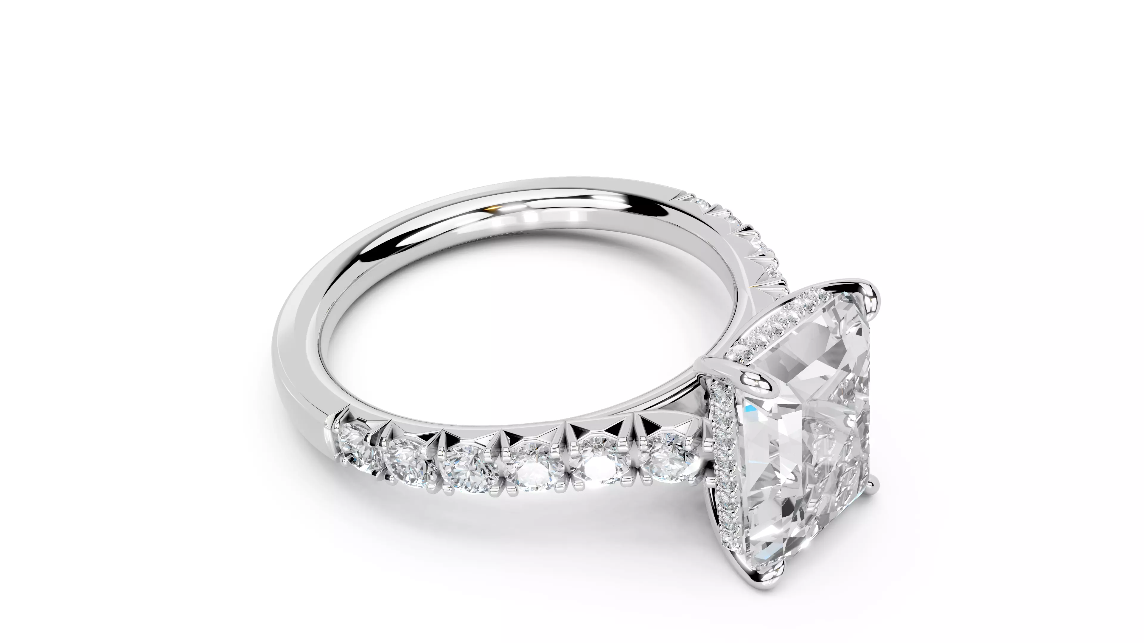 Radiant Cut French Pave Engagement Diamond Ring 3D print model_4