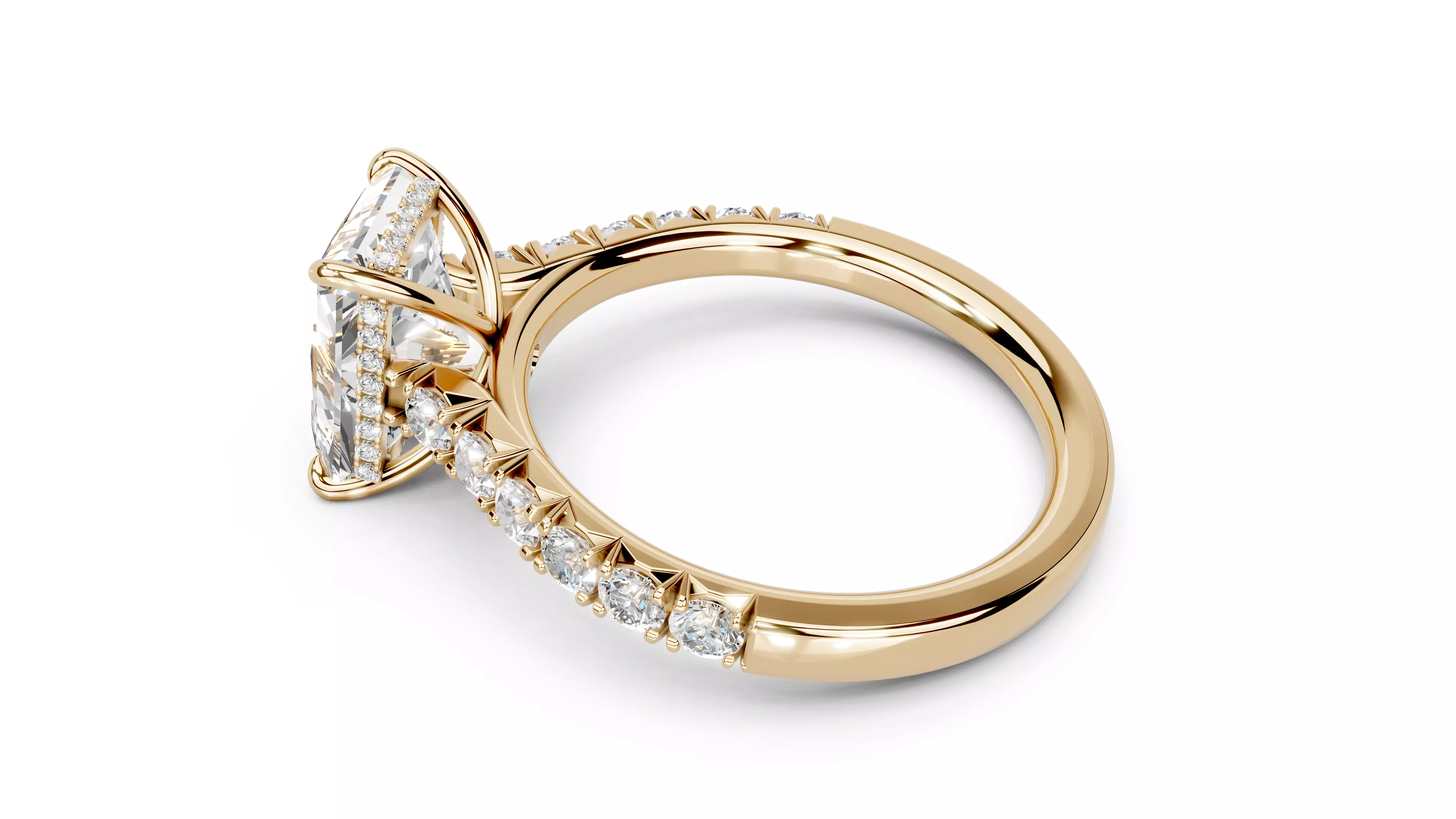 Radiant Cut French Pave Engagement Diamond Ring 3D print model_6