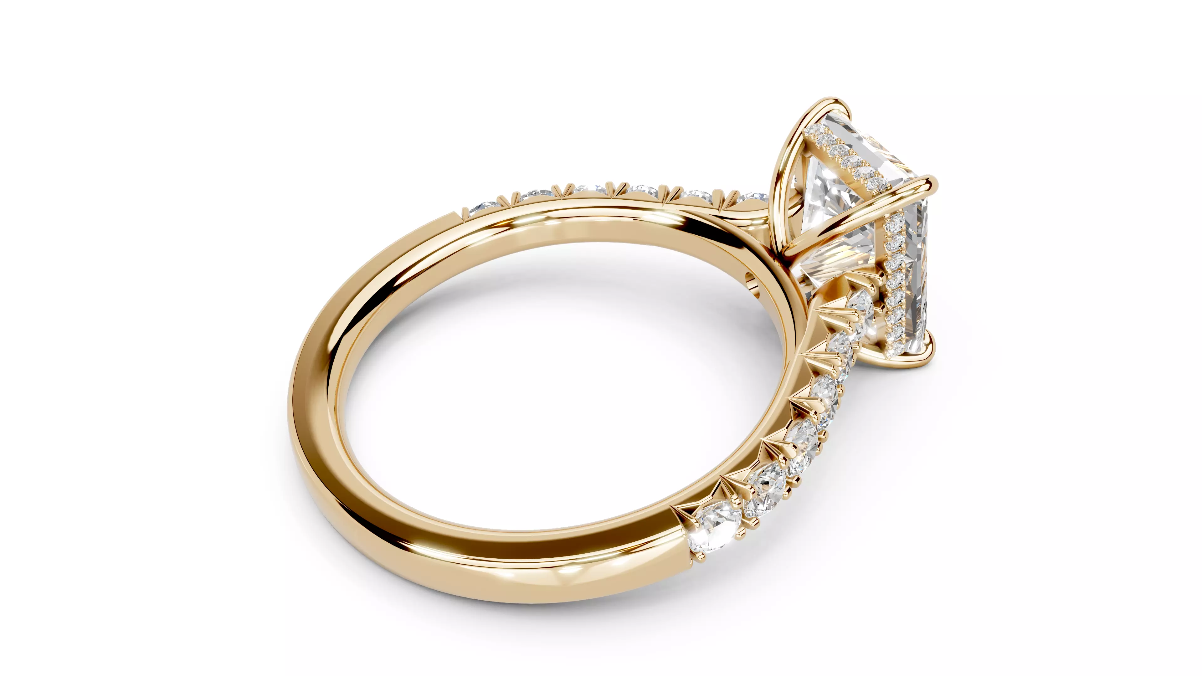Radiant Cut French Pave Engagement Diamond Ring 3D print model_12