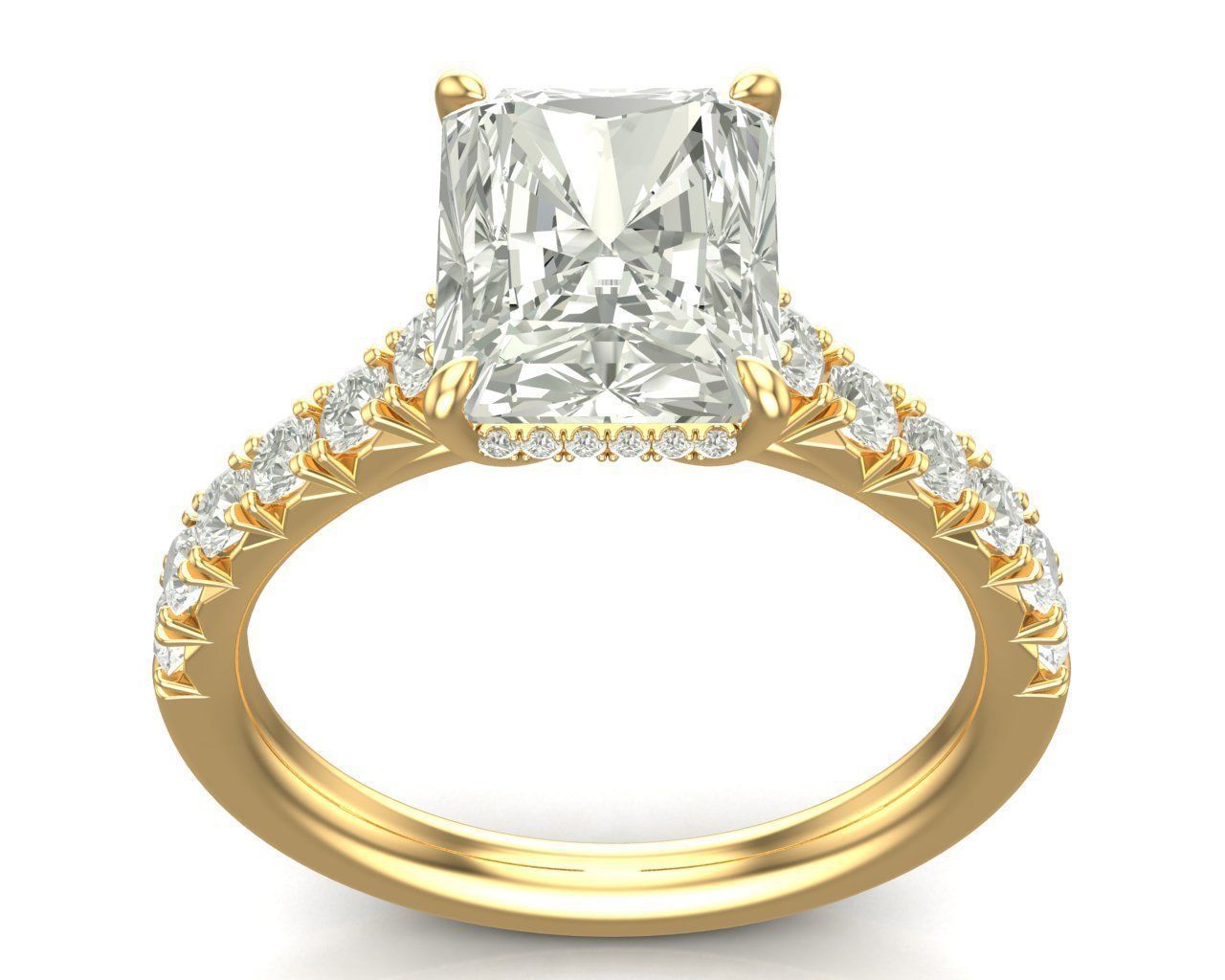 Radiant Cut French Pave Engagement Diamond Ring 3D print model_32