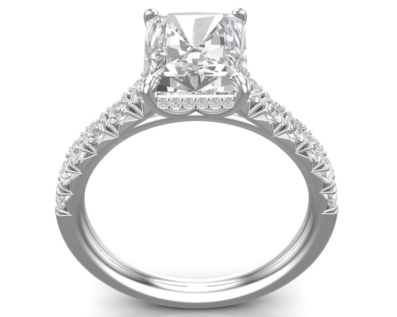 Radiant Cut French Pave Engagement Diamond Ring 3D print model_31