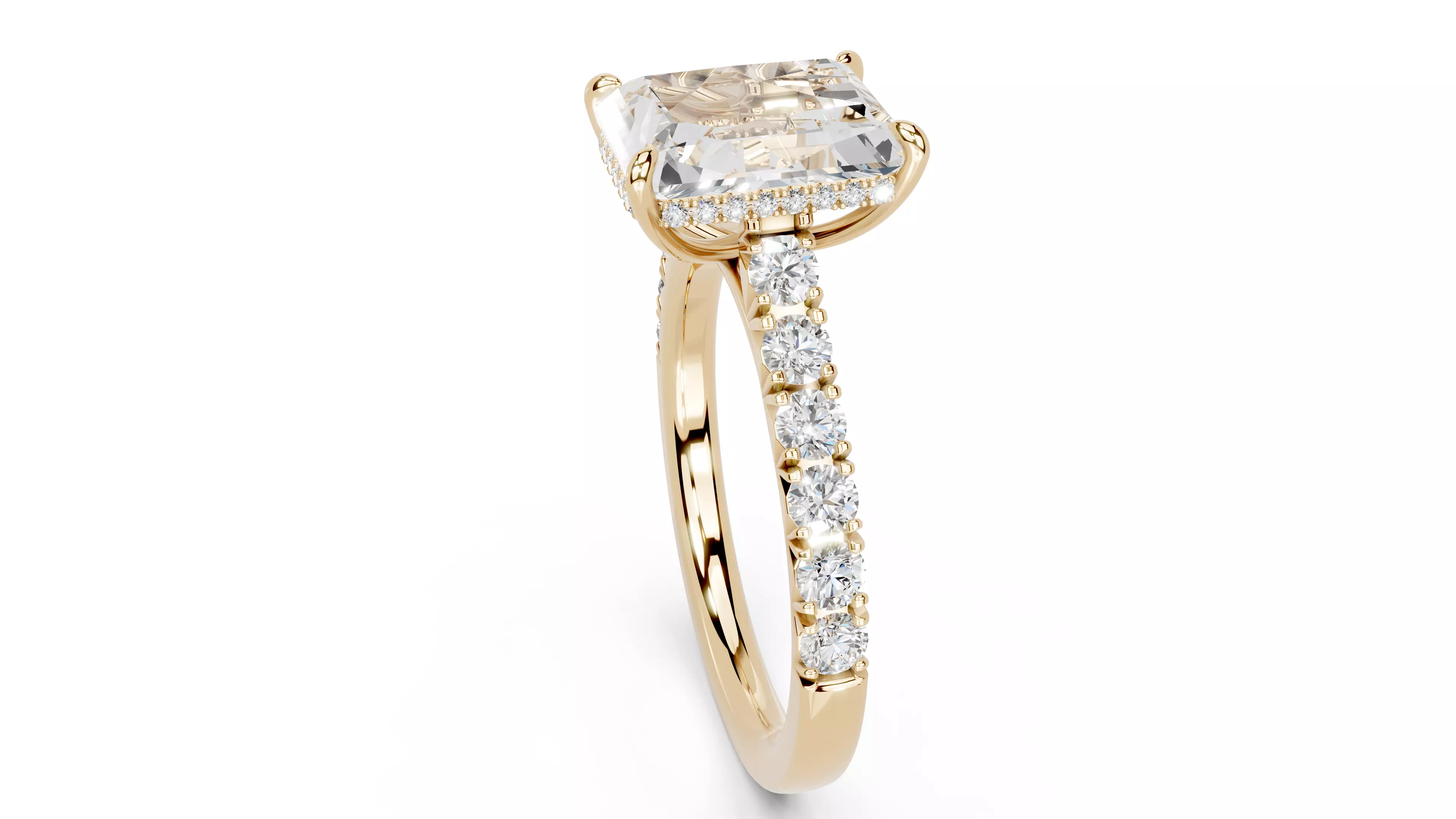 Radiant Cut French Pave Engagement Diamond Ring 3D print model_8