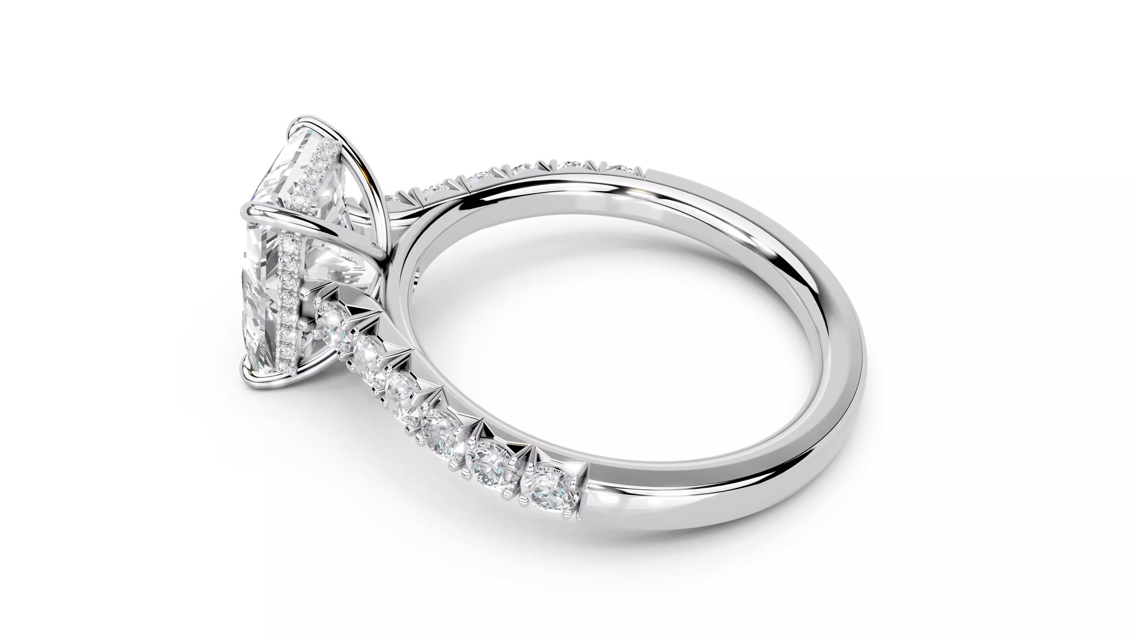 Radiant Cut French Pave Engagement Diamond Ring 3D print model_7