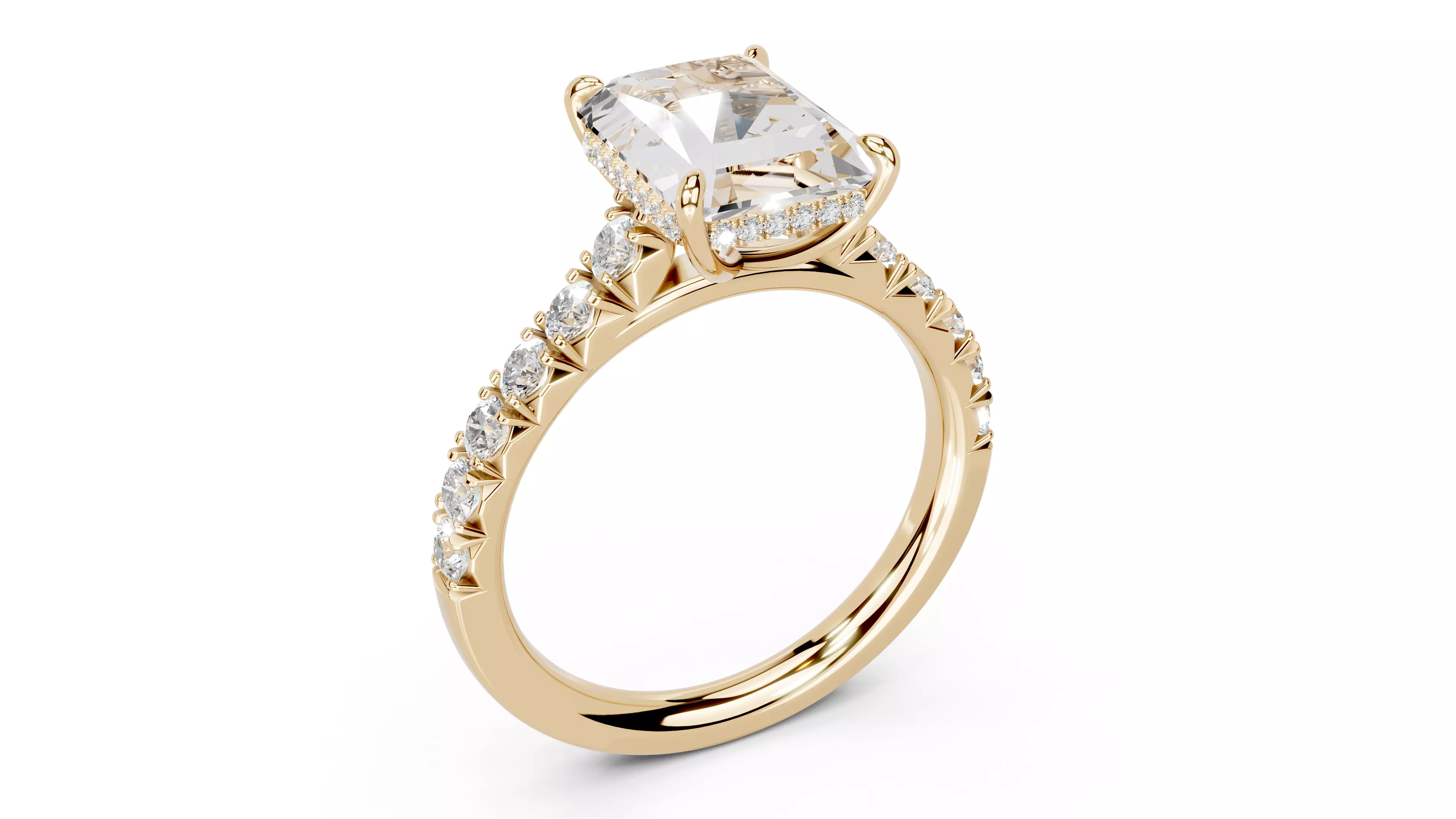 Radiant Cut French Pave Engagement Diamond Ring 3D print model_24