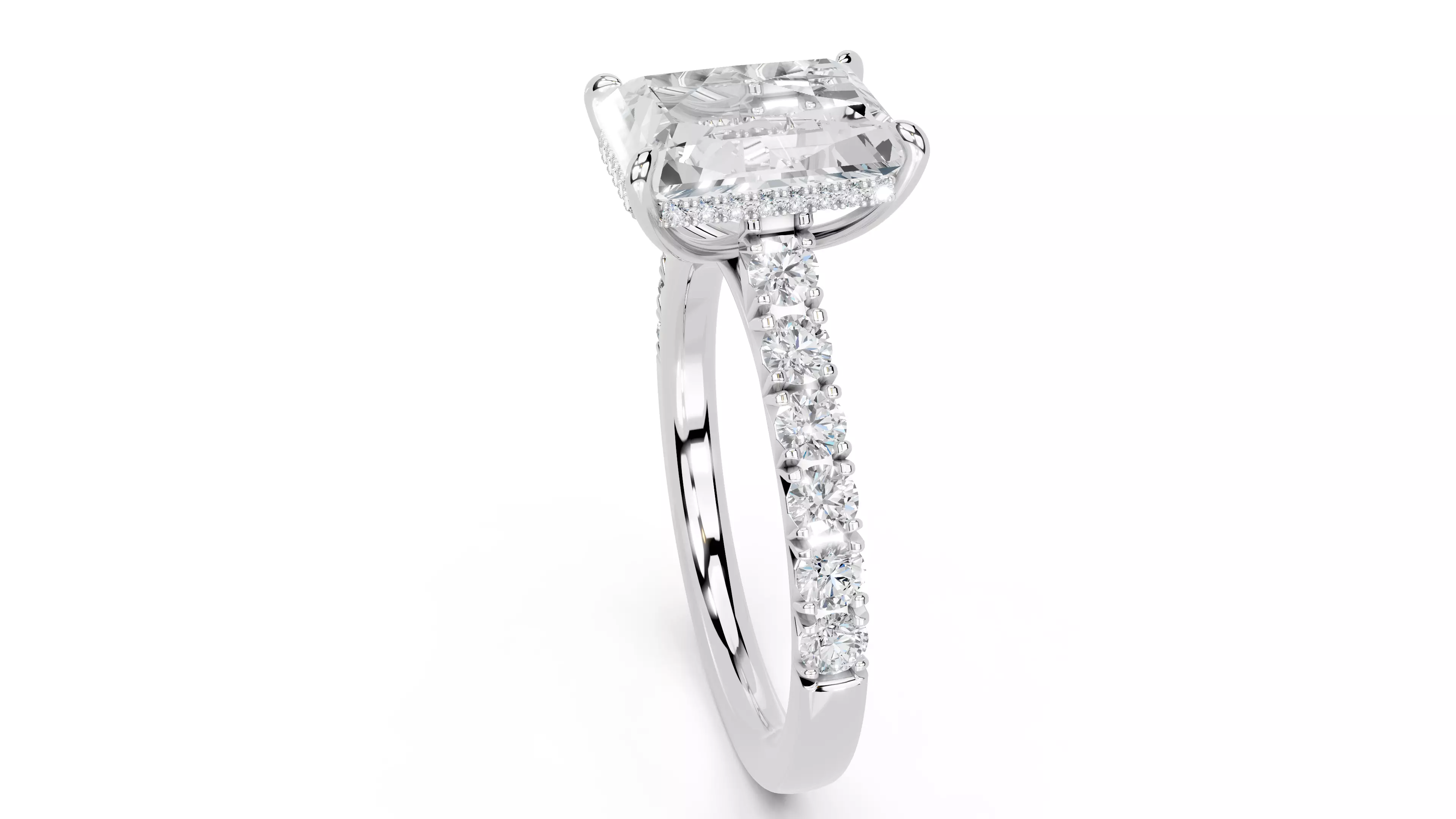 Radiant Cut French Pave Engagement Diamond Ring 3D print model_9