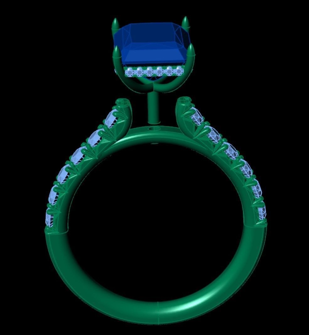 Radiant Cut French Pave Engagement Diamond Ring 3D print model_5