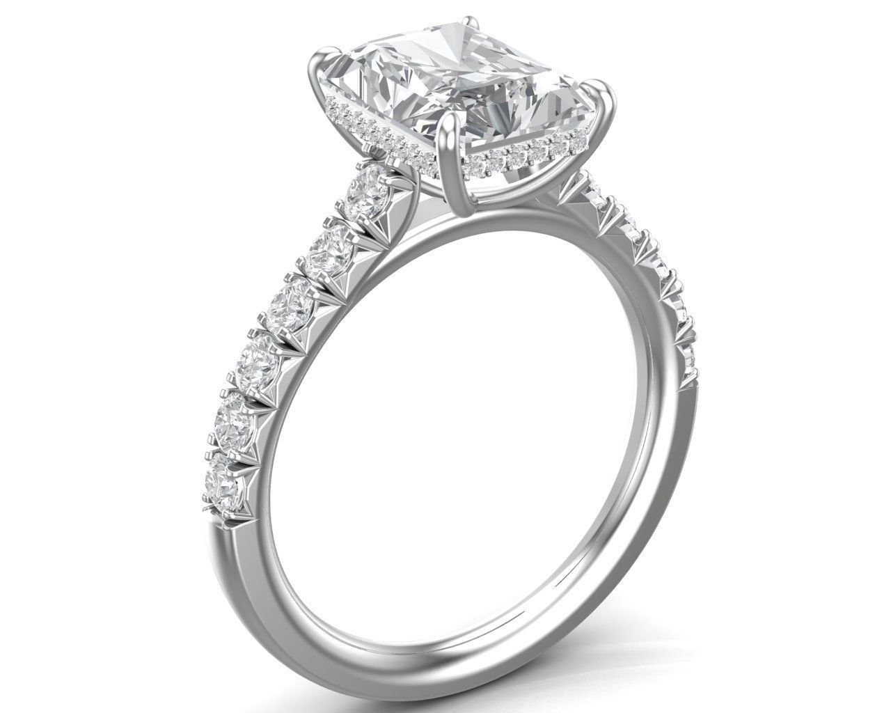 Radiant Cut French Pave Engagement Diamond Ring 3D print model_37