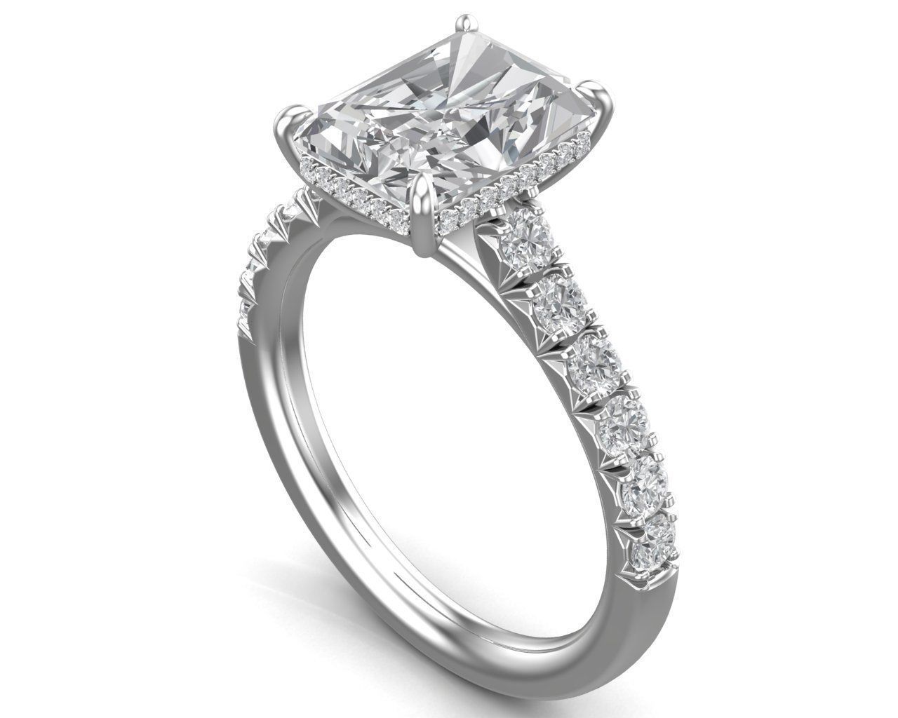Radiant Cut French Pave Engagement Diamond Ring 3D print model_29