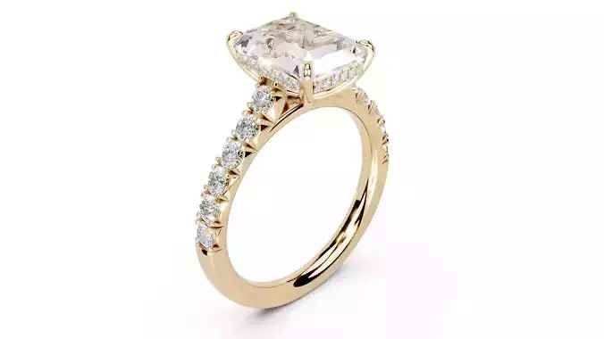 Radiant Cut French Pave Engagement Diamond Ring 3D print model