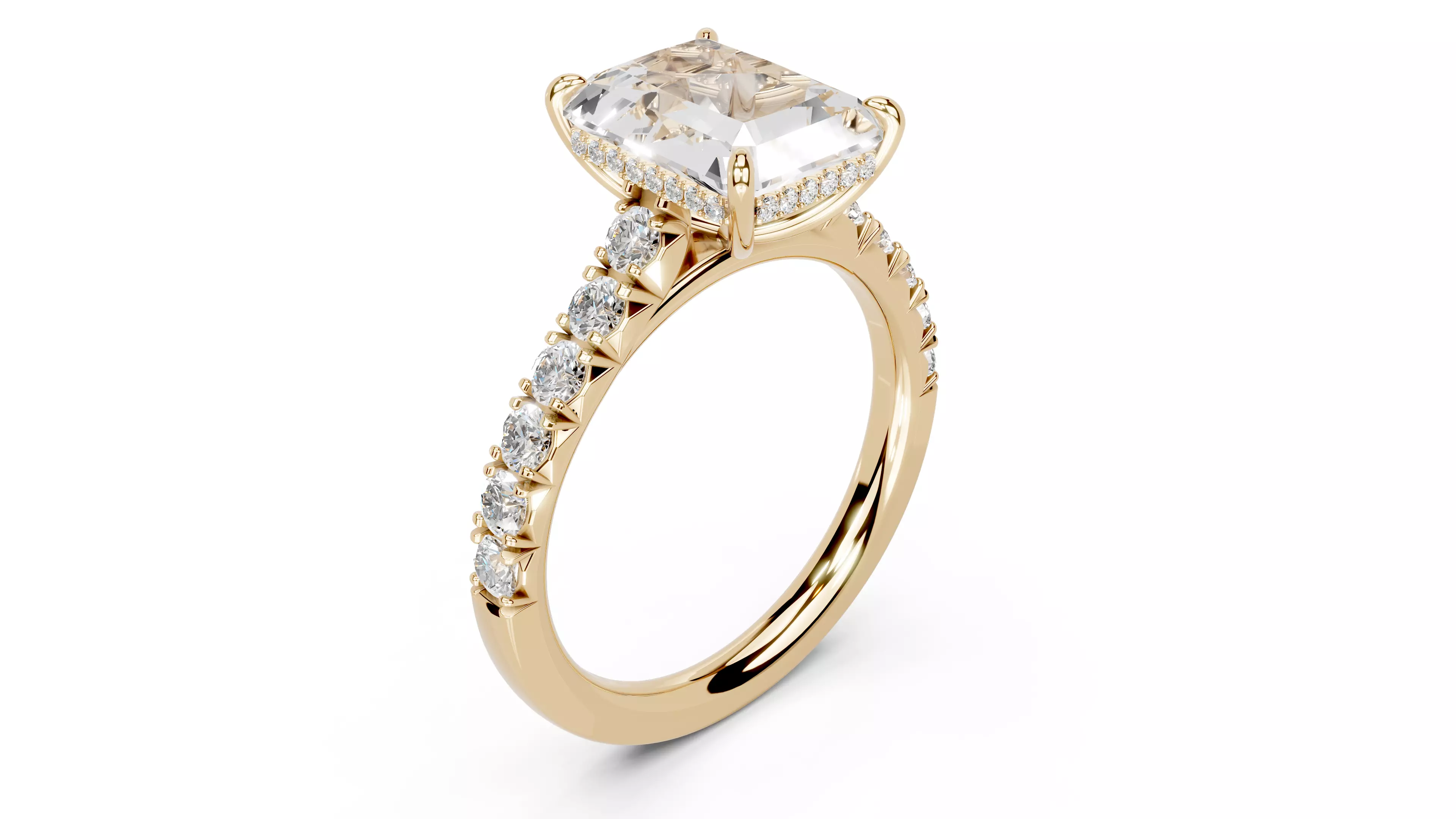 Radiant Cut French Pave Engagement Diamond Ring 3D print model_0