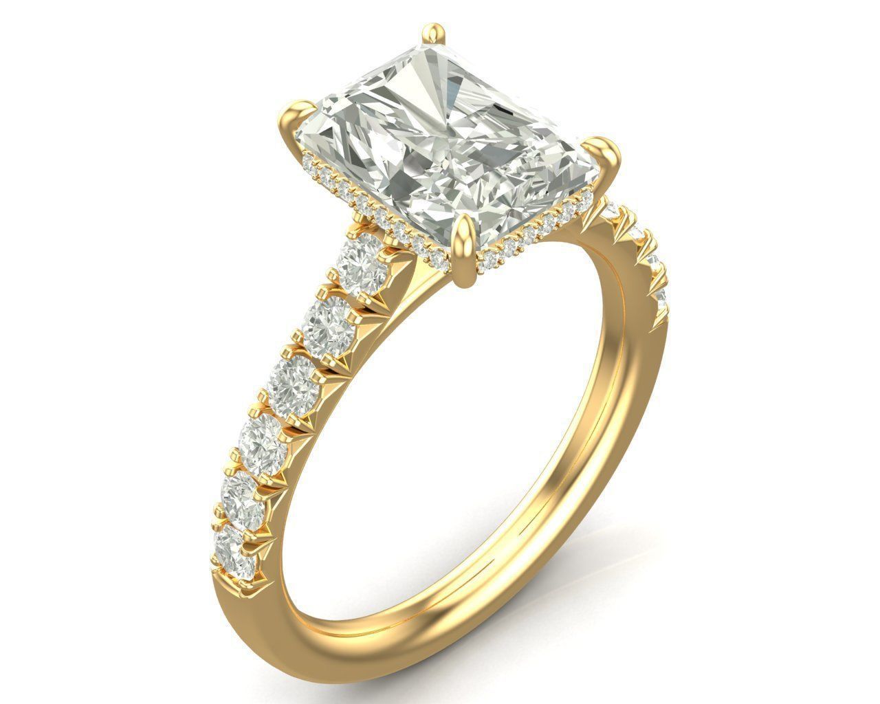 Radiant Cut French Pave Engagement Diamond Ring 3D print model_36