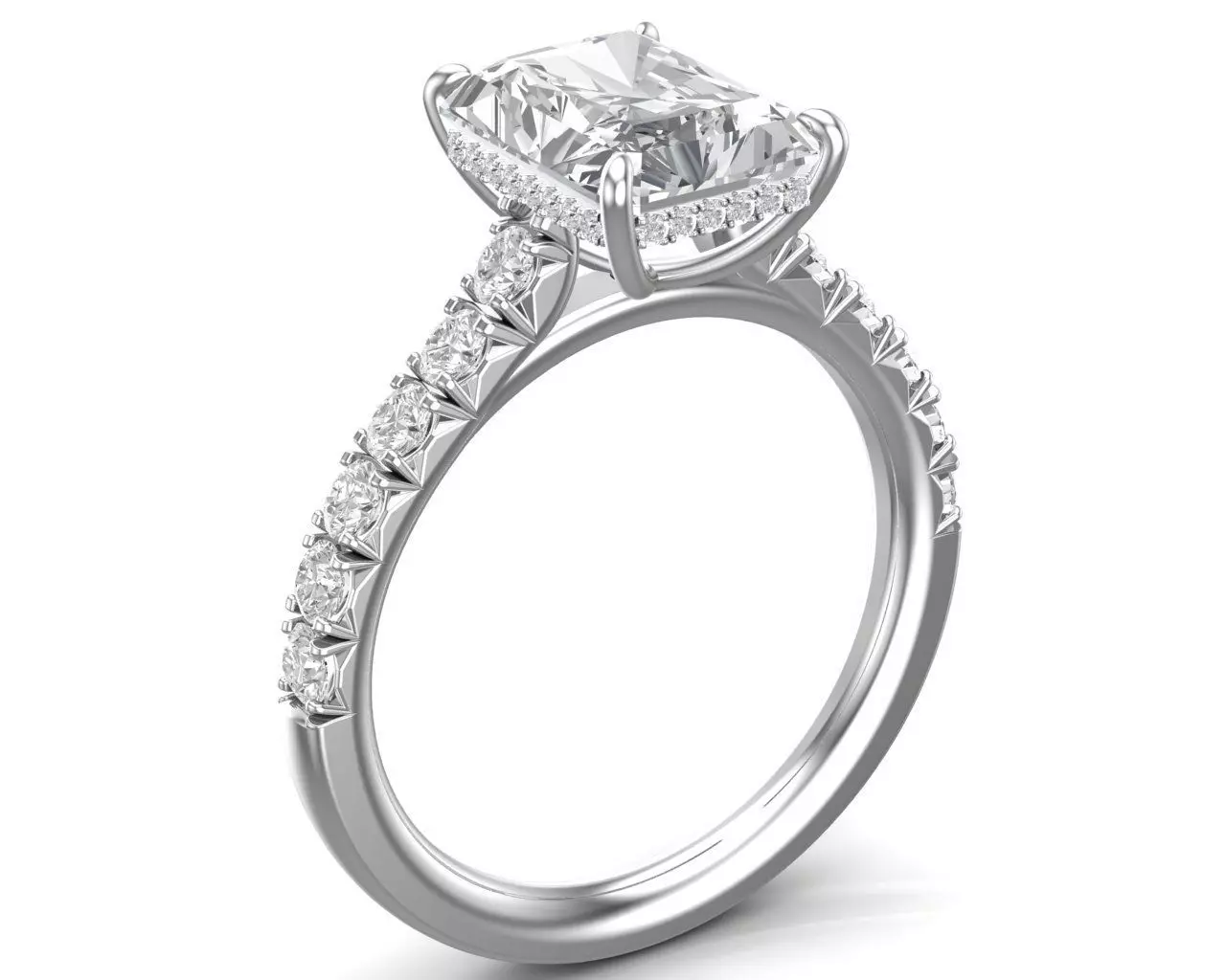 Radiant Cut French Pave Engagement Diamond Ring 3D print model_27