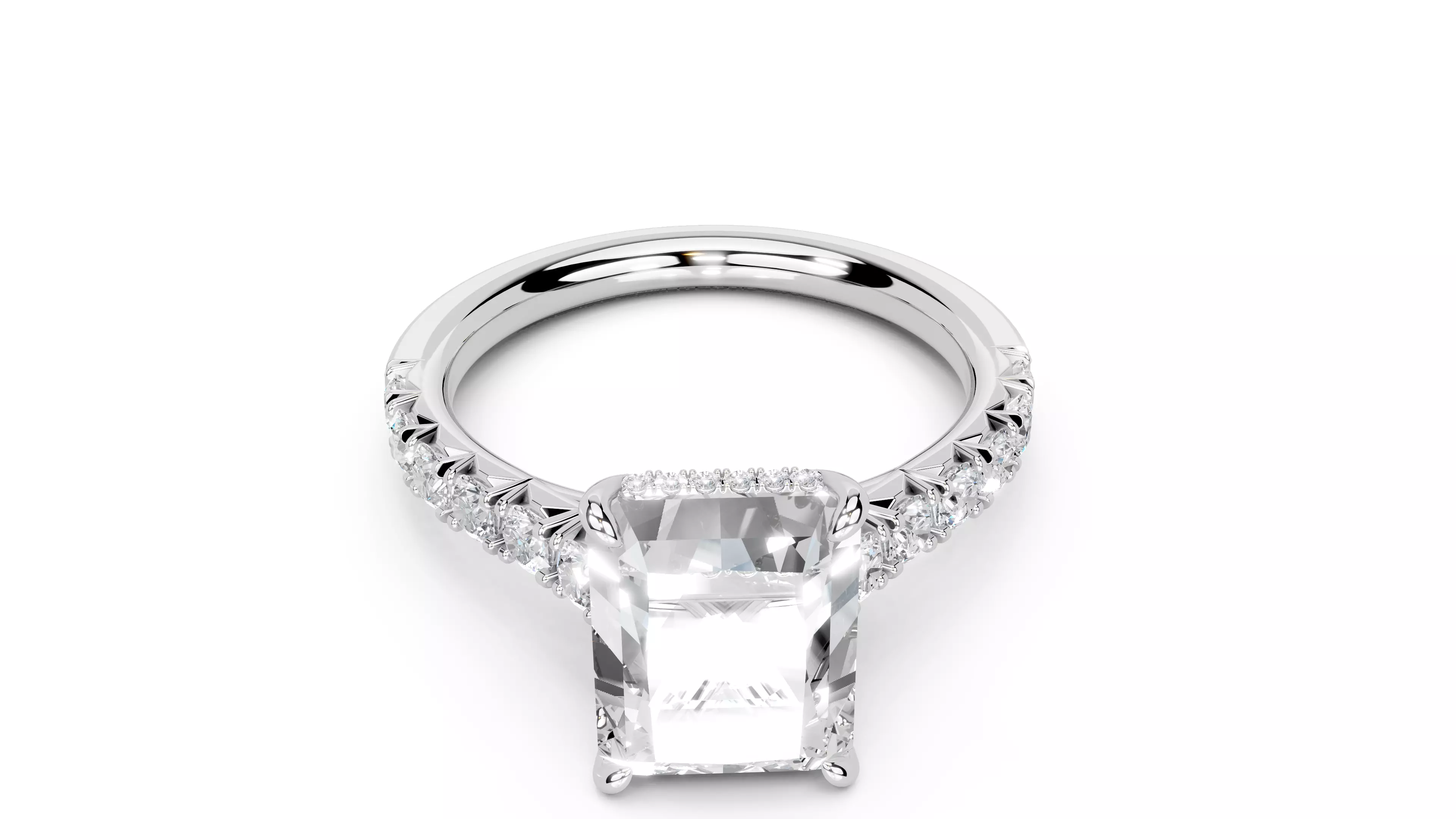 Radiant Cut French Pave Engagement Diamond Ring 3D print model_15
