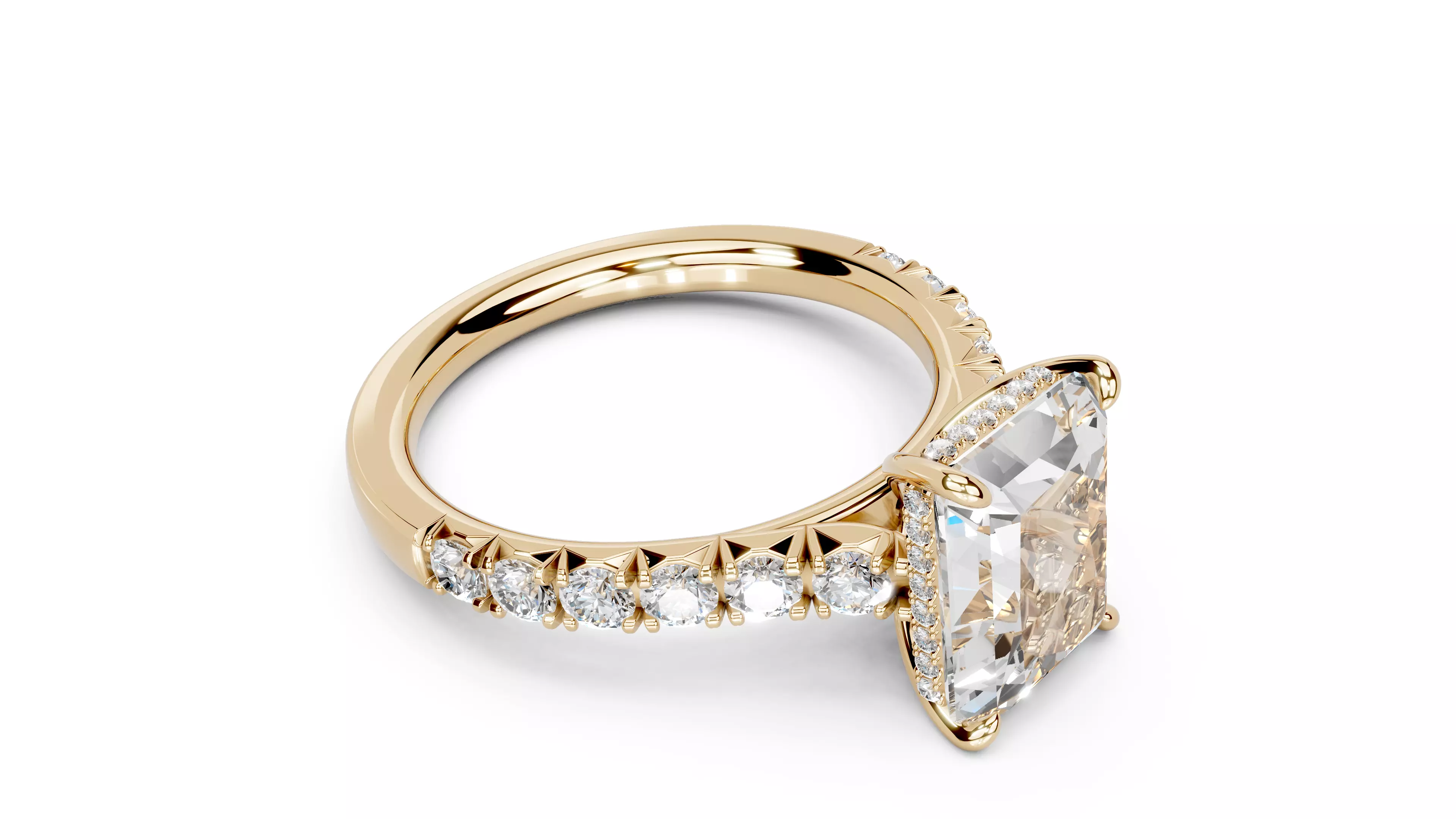 Radiant Cut French Pave Engagement Diamond Ring 3D print model_3
