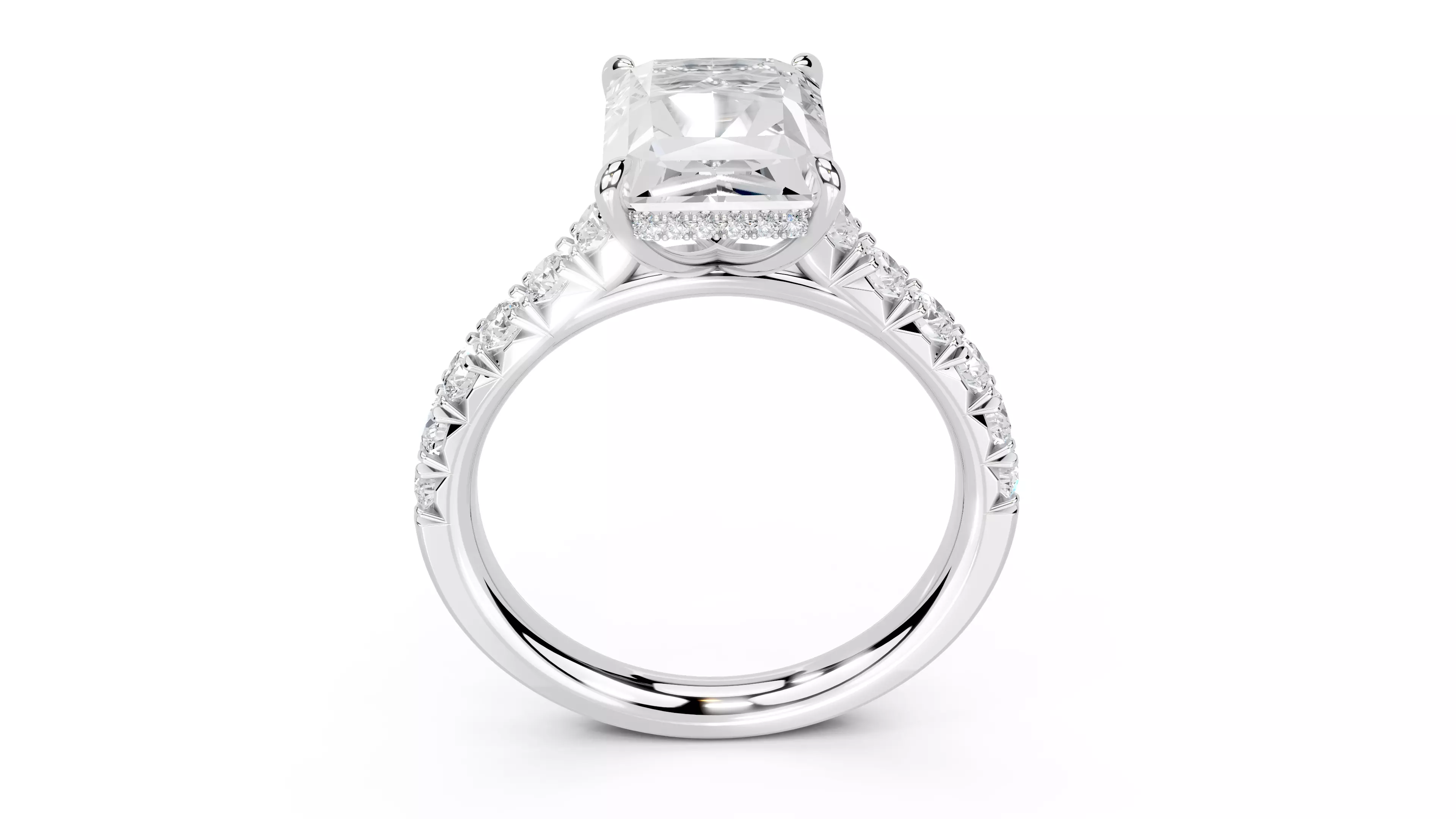 Radiant Cut French Pave Engagement Diamond Ring 3D print model_11