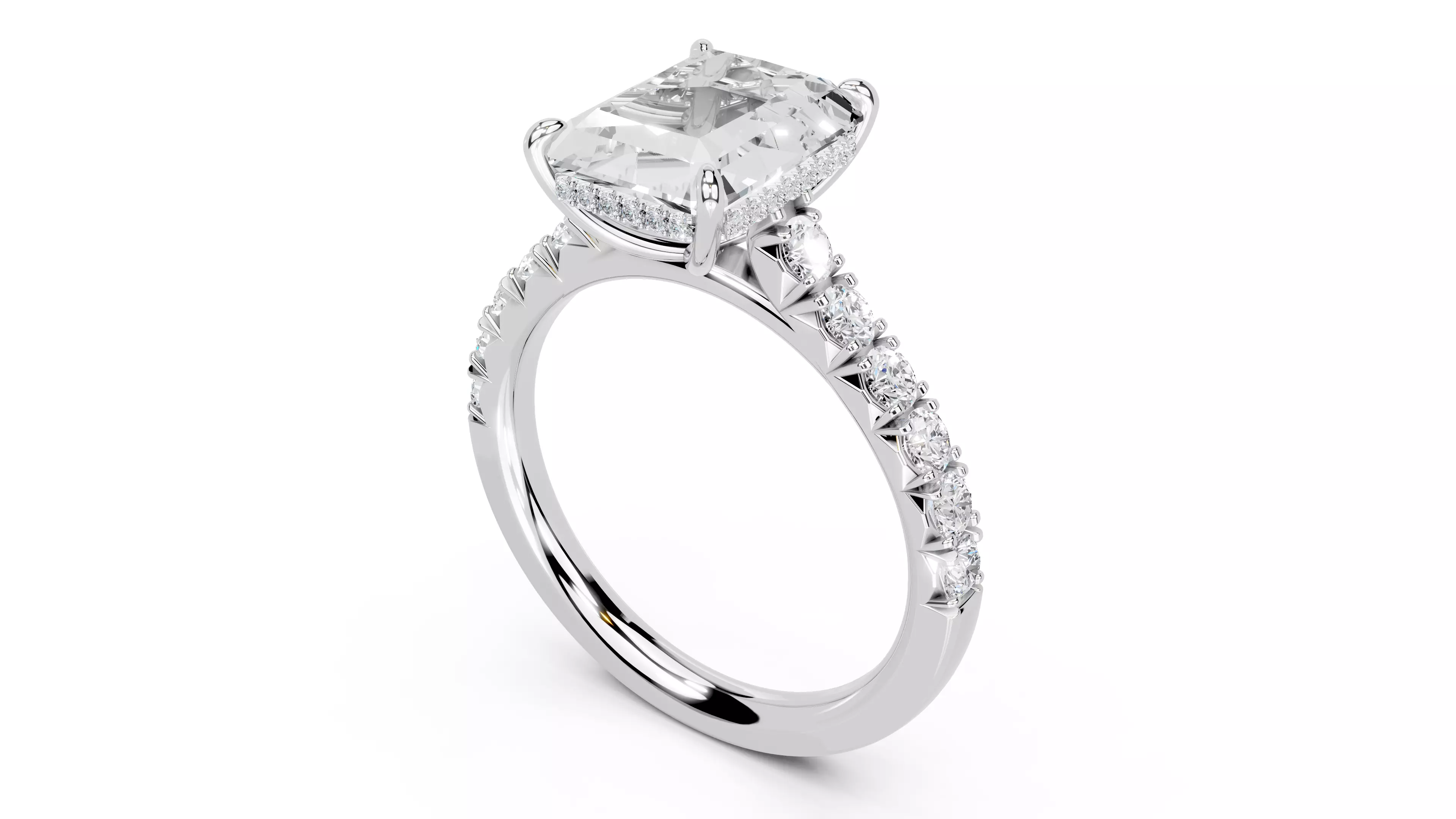Radiant Cut French Pave Engagement Diamond Ring 3D print model_19