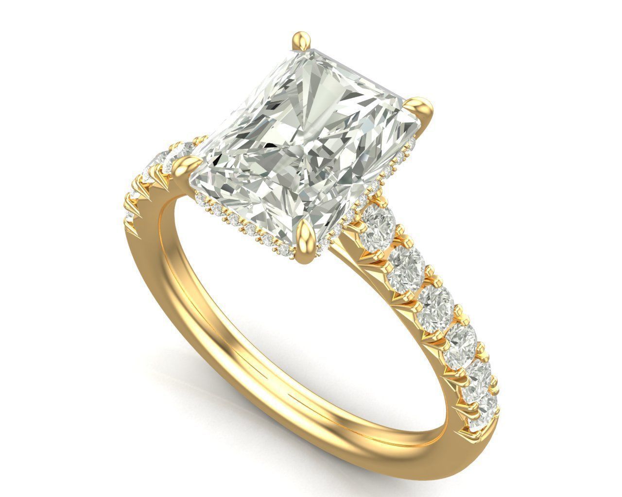 Radiant Cut French Pave Engagement Diamond Ring 3D print model_34