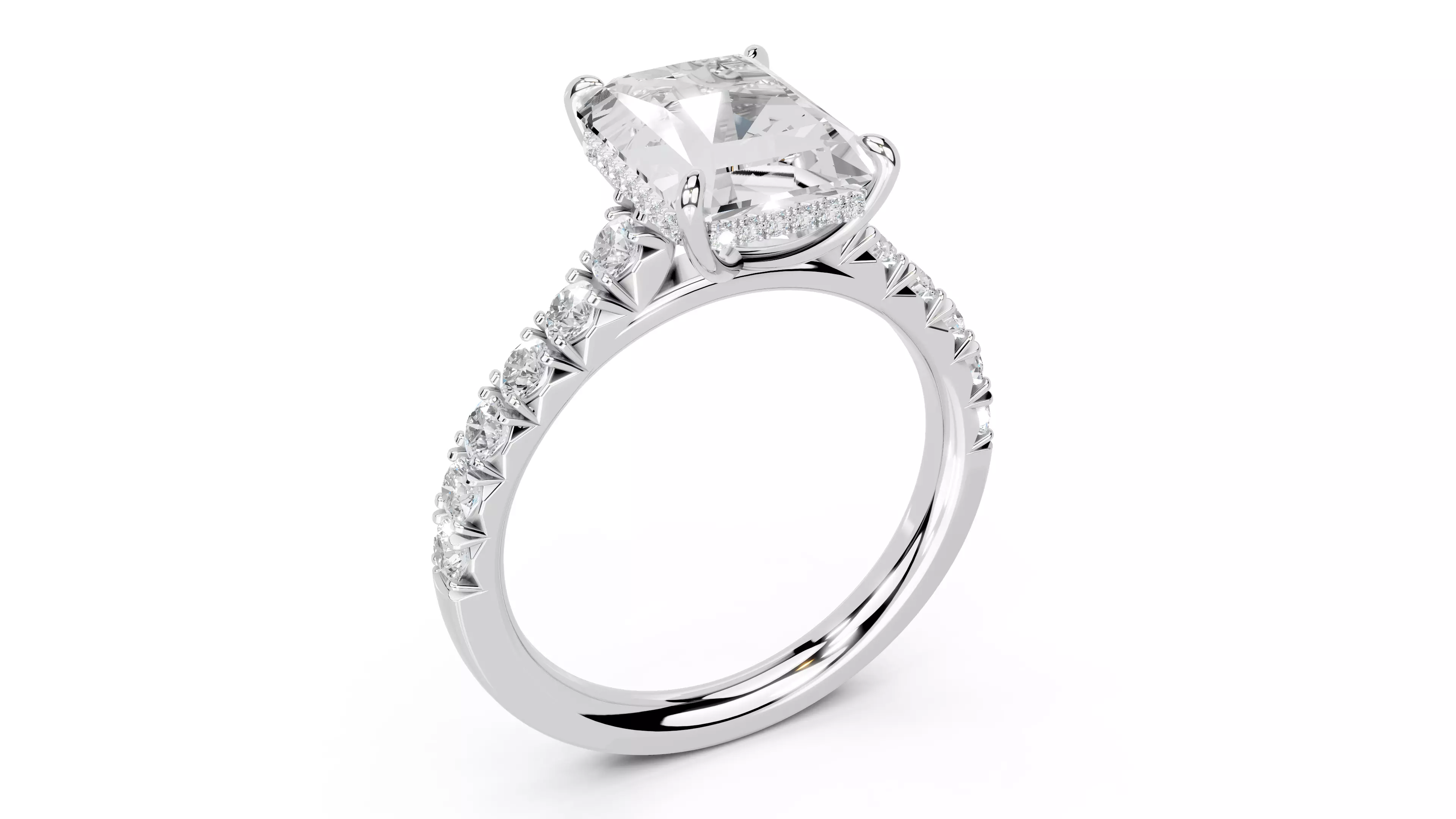 Radiant Cut French Pave Engagement Diamond Ring 3D print model_25