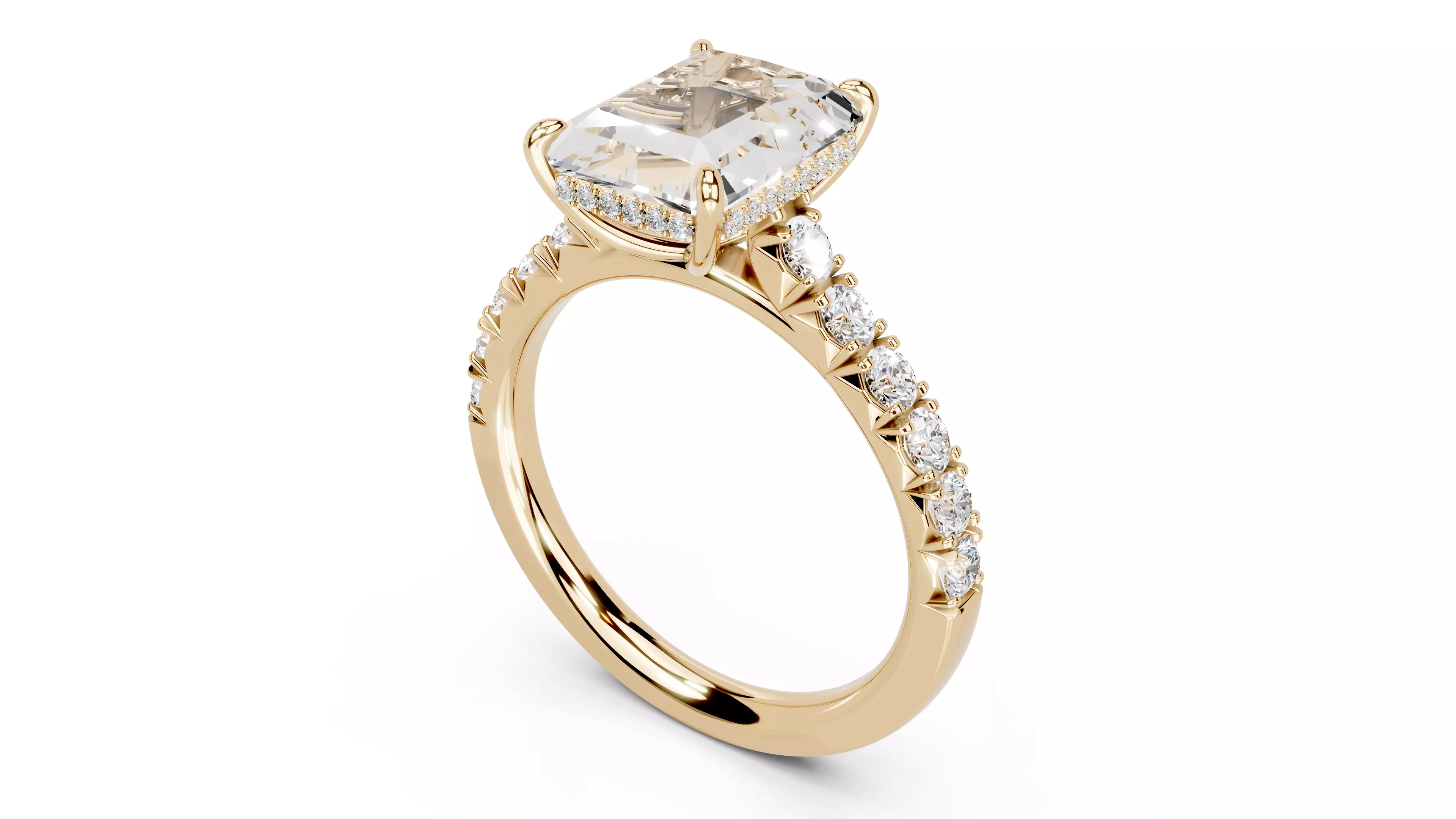 Radiant Cut French Pave Engagement Diamond Ring 3D print model_18