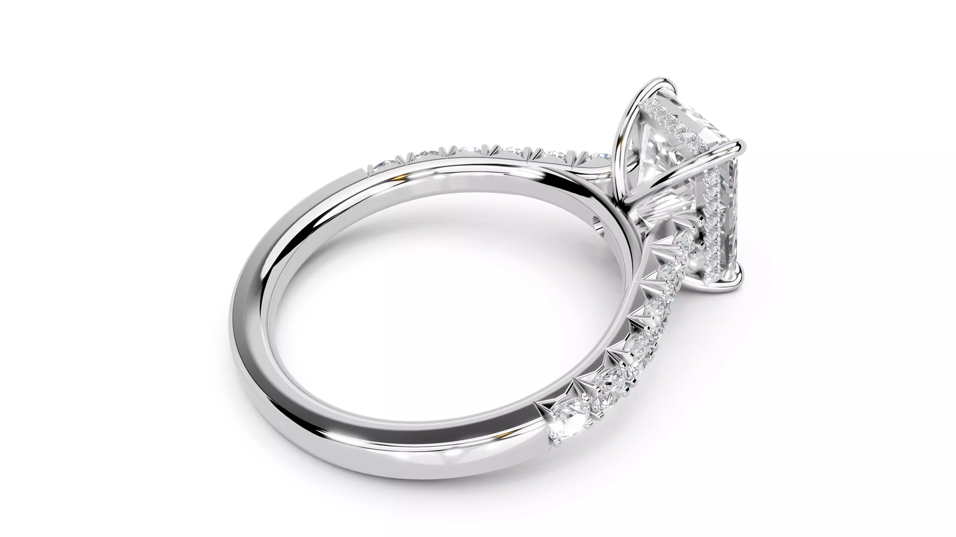 Radiant Cut French Pave Engagement Diamond Ring 3D print model_13