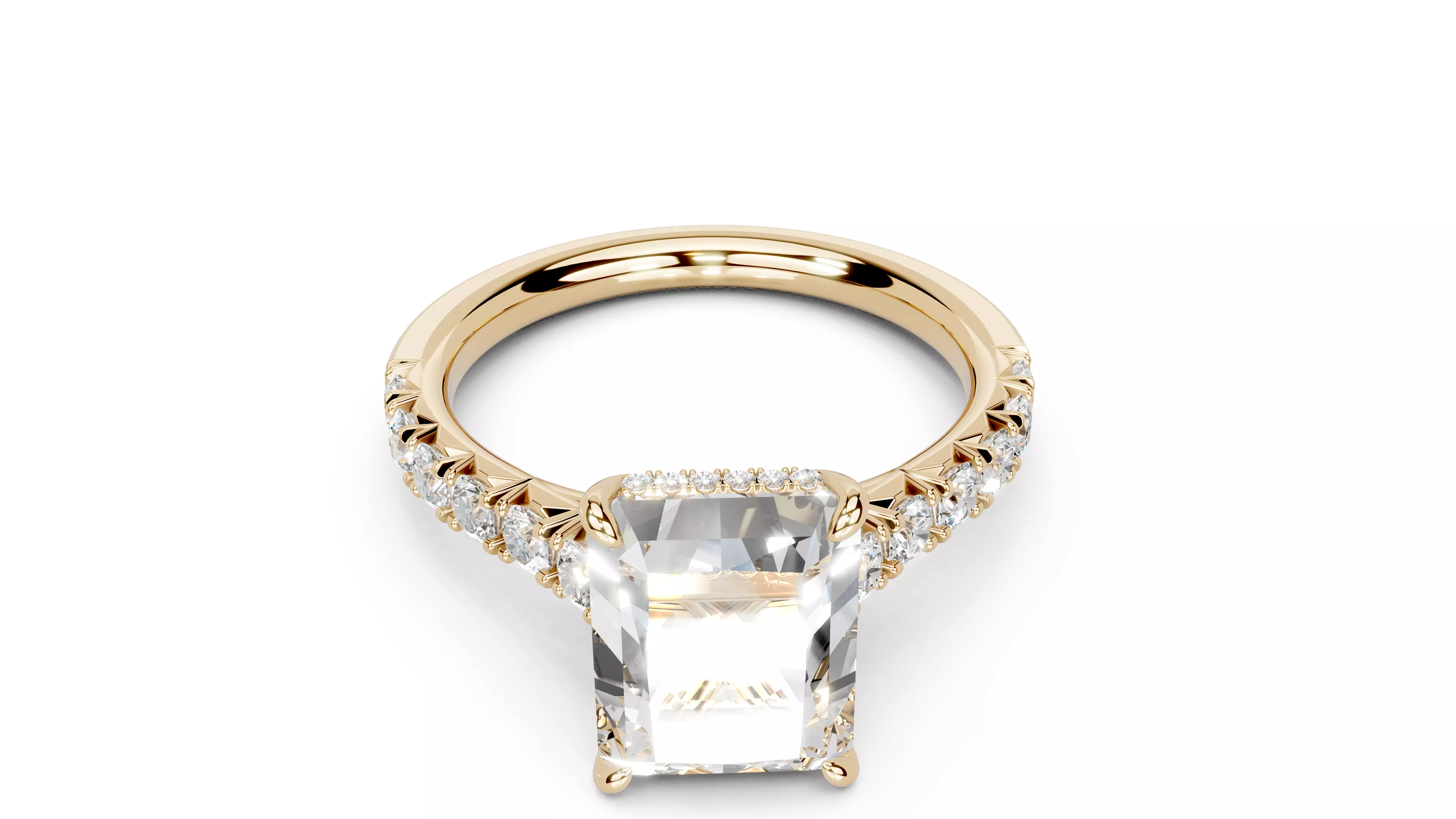 Radiant Cut French Pave Engagement Diamond Ring 3D print model_14