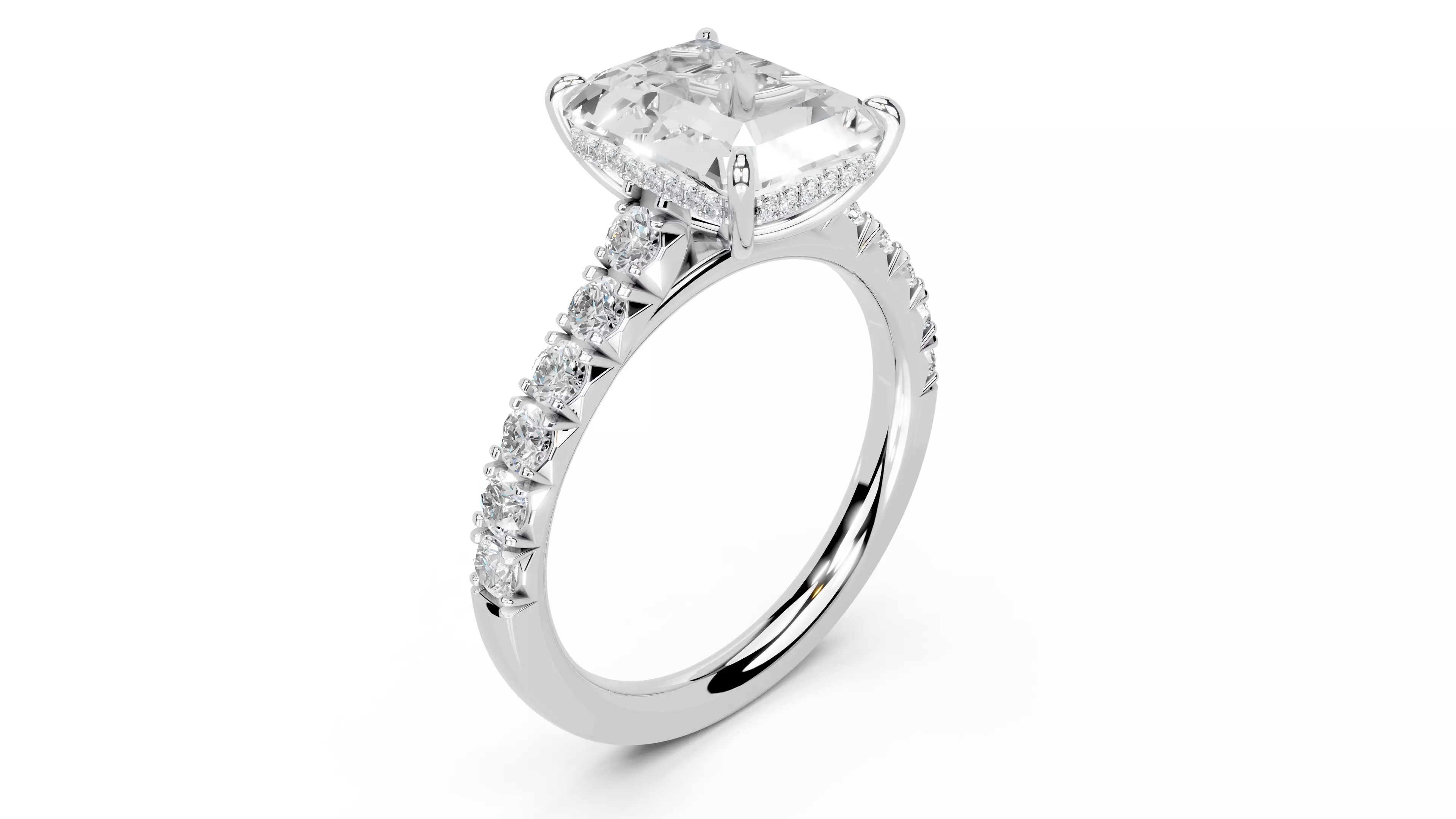 Radiant Cut French Pave Engagement Diamond Ring 3D print model_1
