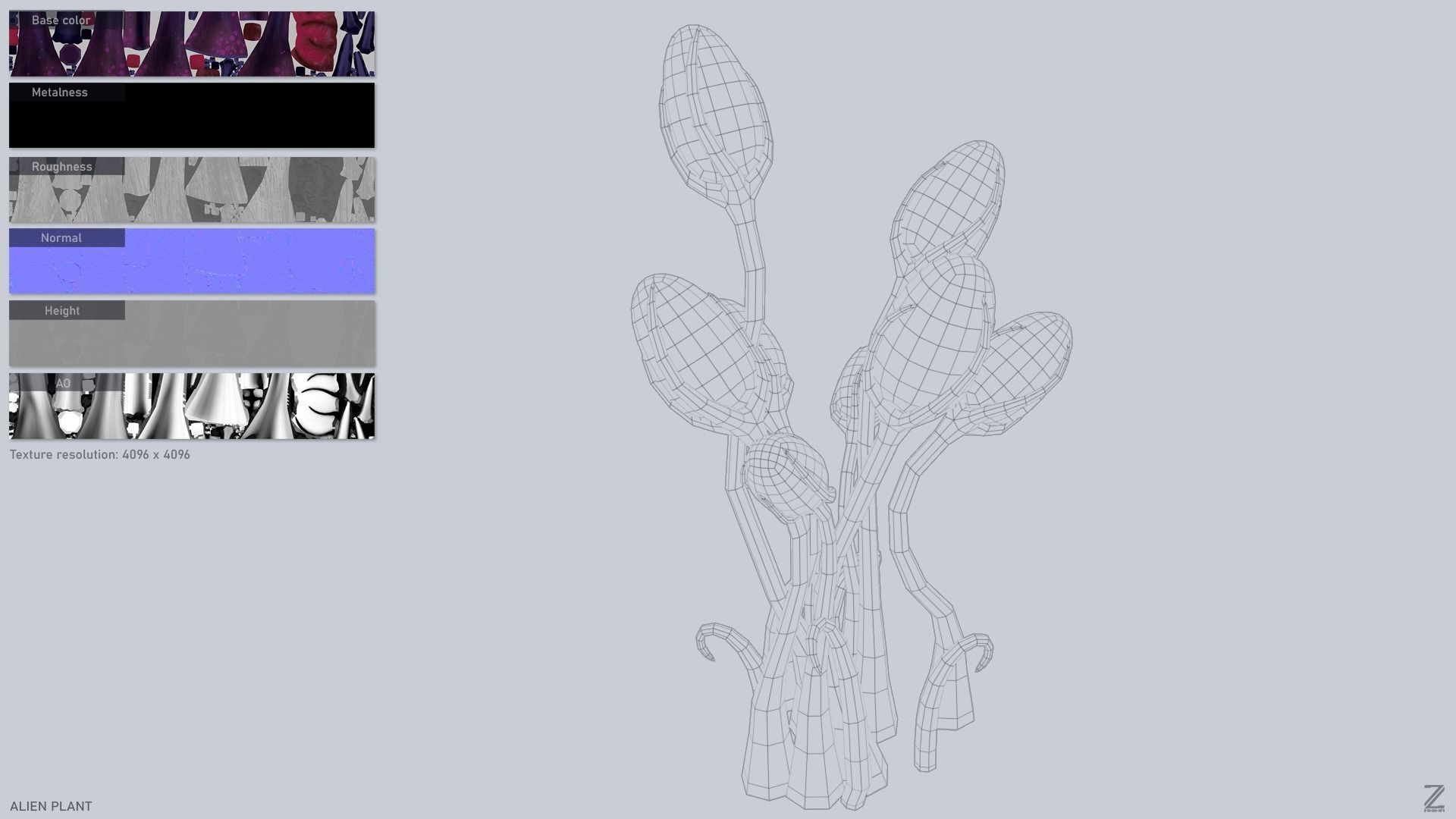 Alien plant Low-poly 3D model_3