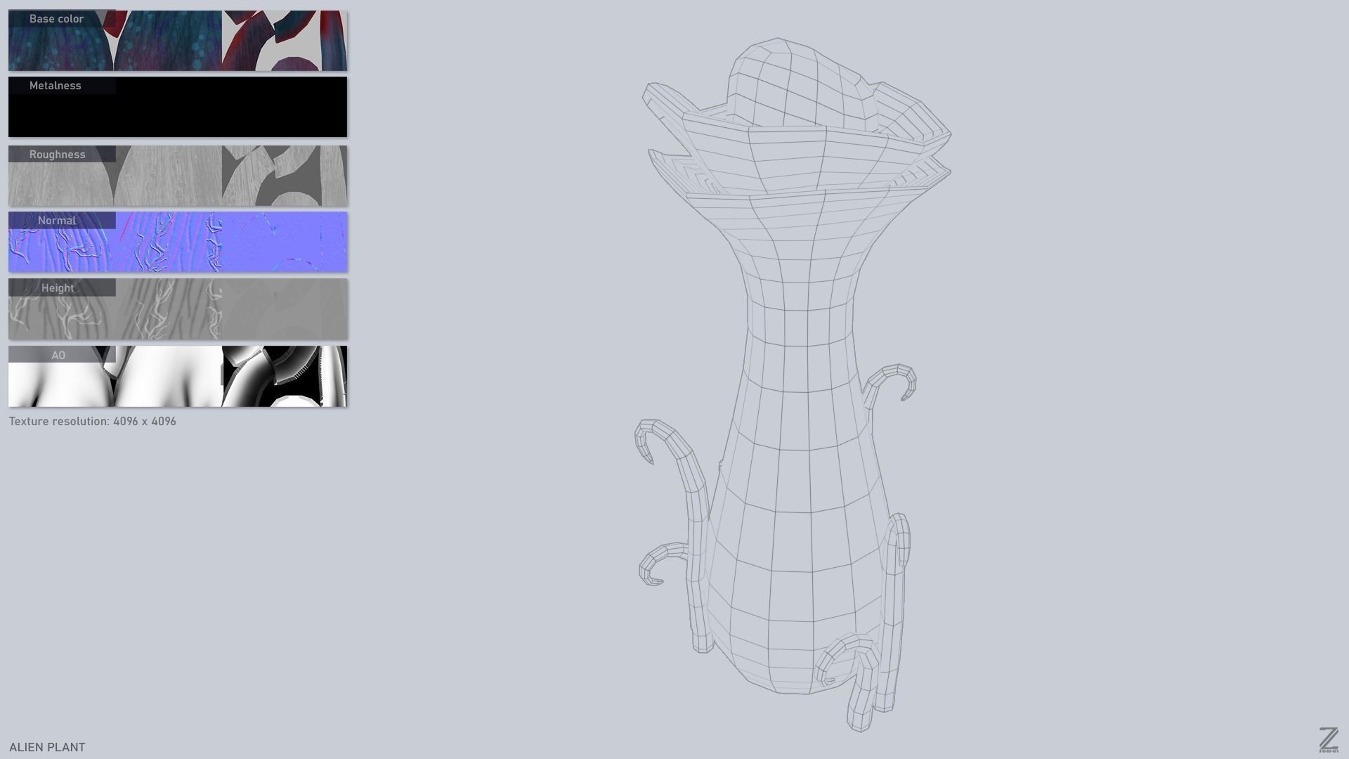 Alien plant Low-poly 3D model_3