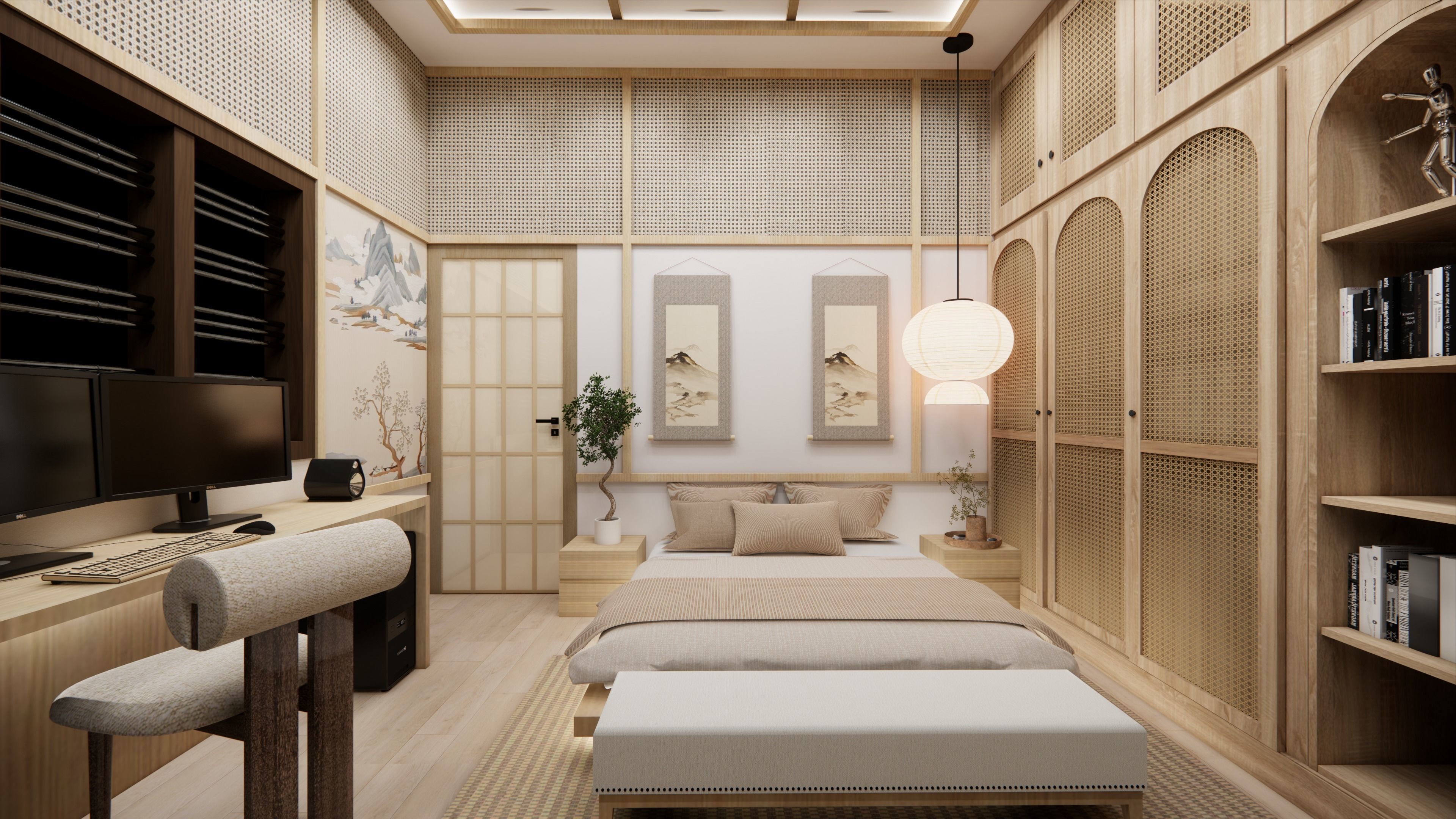JAPANESE THEME BEDROOM INTERIOR DESIGN 3D model_2