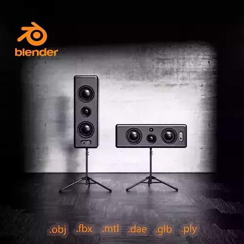 2 high-quality speakers on a tripod 3D model