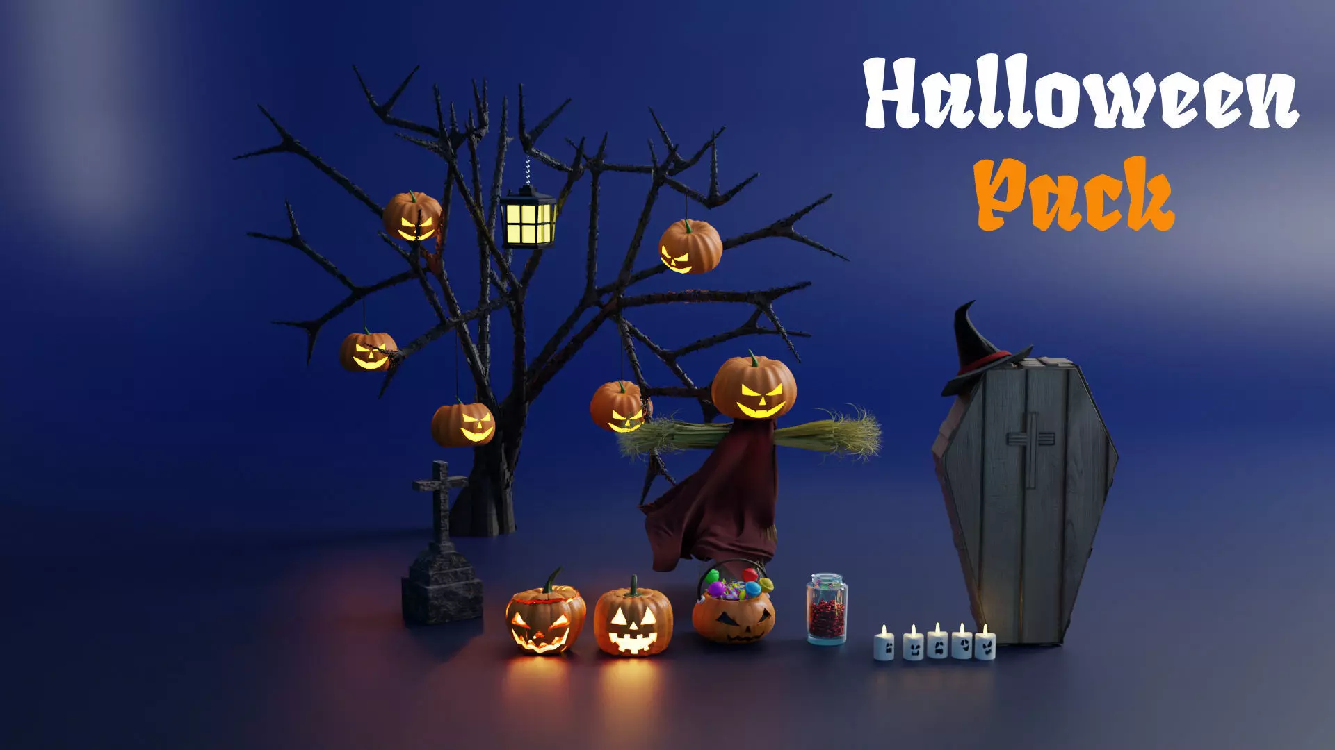 Halloween Pumpkin Pack Collection 3D model_0