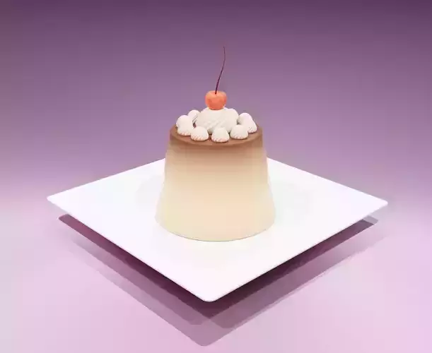 Puding with cherry 3D model 3D model