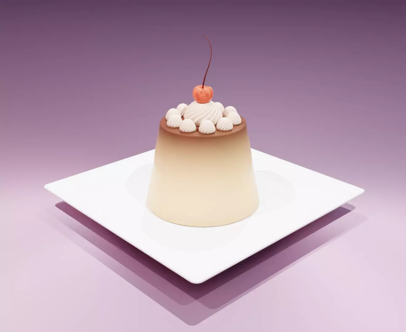 Puding with cherry 3D model 3D model_0