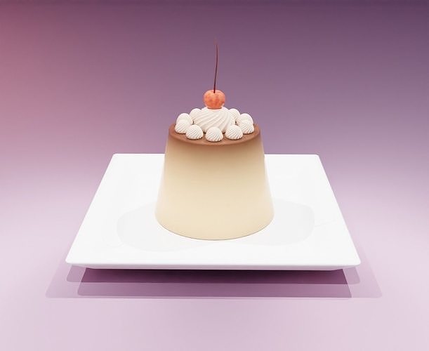 Puding with cherry 3D model 3D model 2
