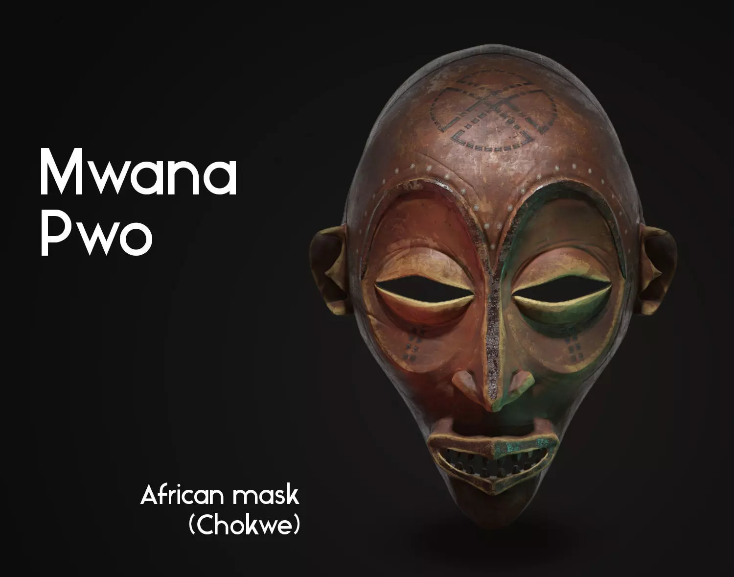 Mwana pwo  African Chokwe mask  Low-poly 3D model_0