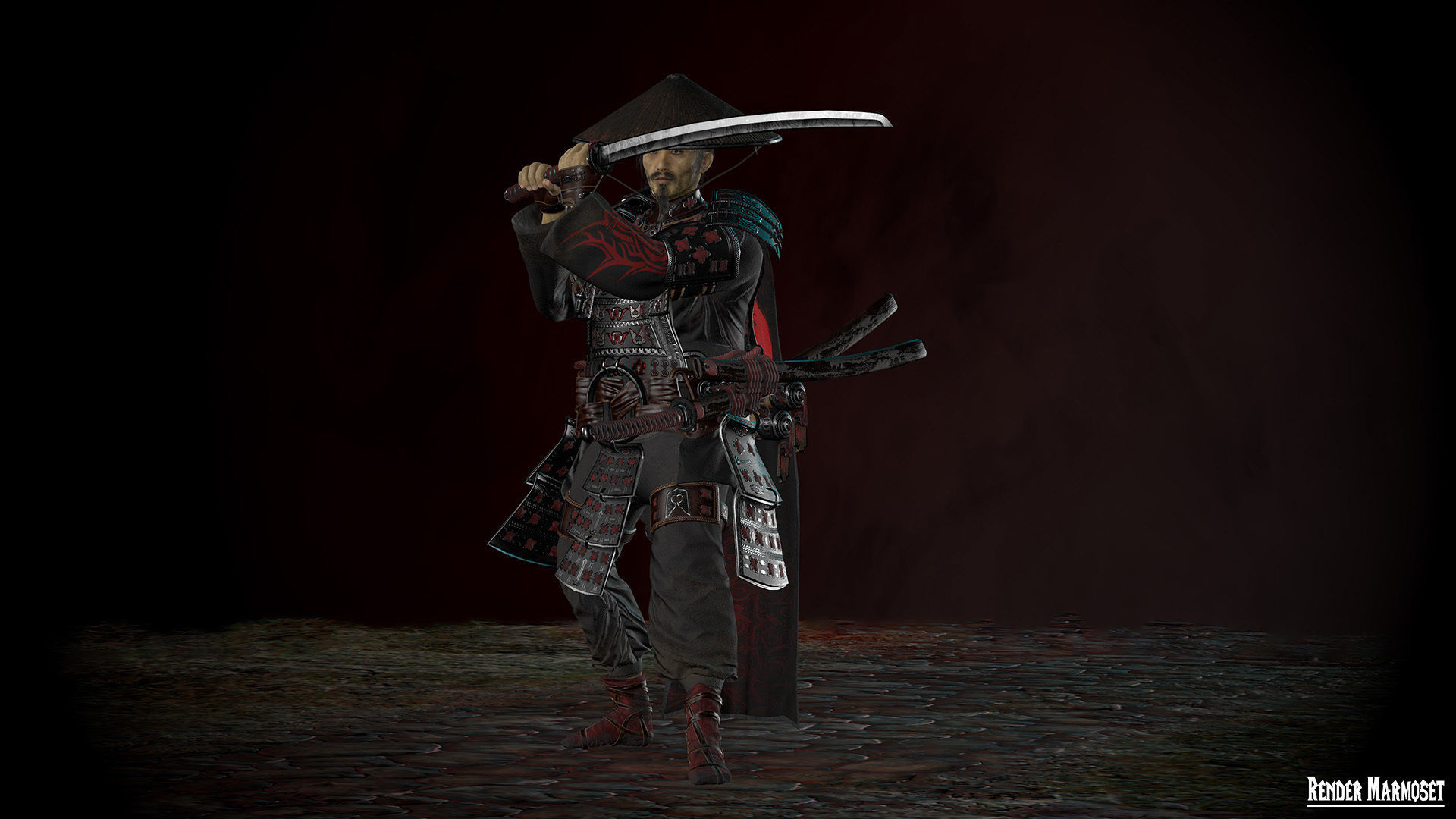 Samurai Boss - 2 Modular Low-poly 3D model_9