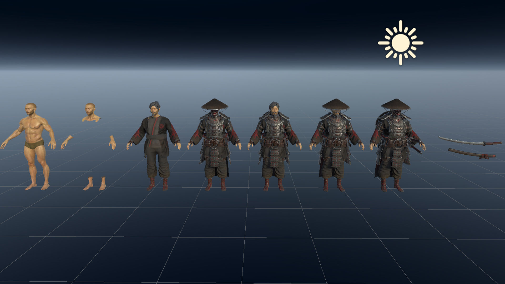 Samurai Boss - 2 Modular Low-poly 3D model_27