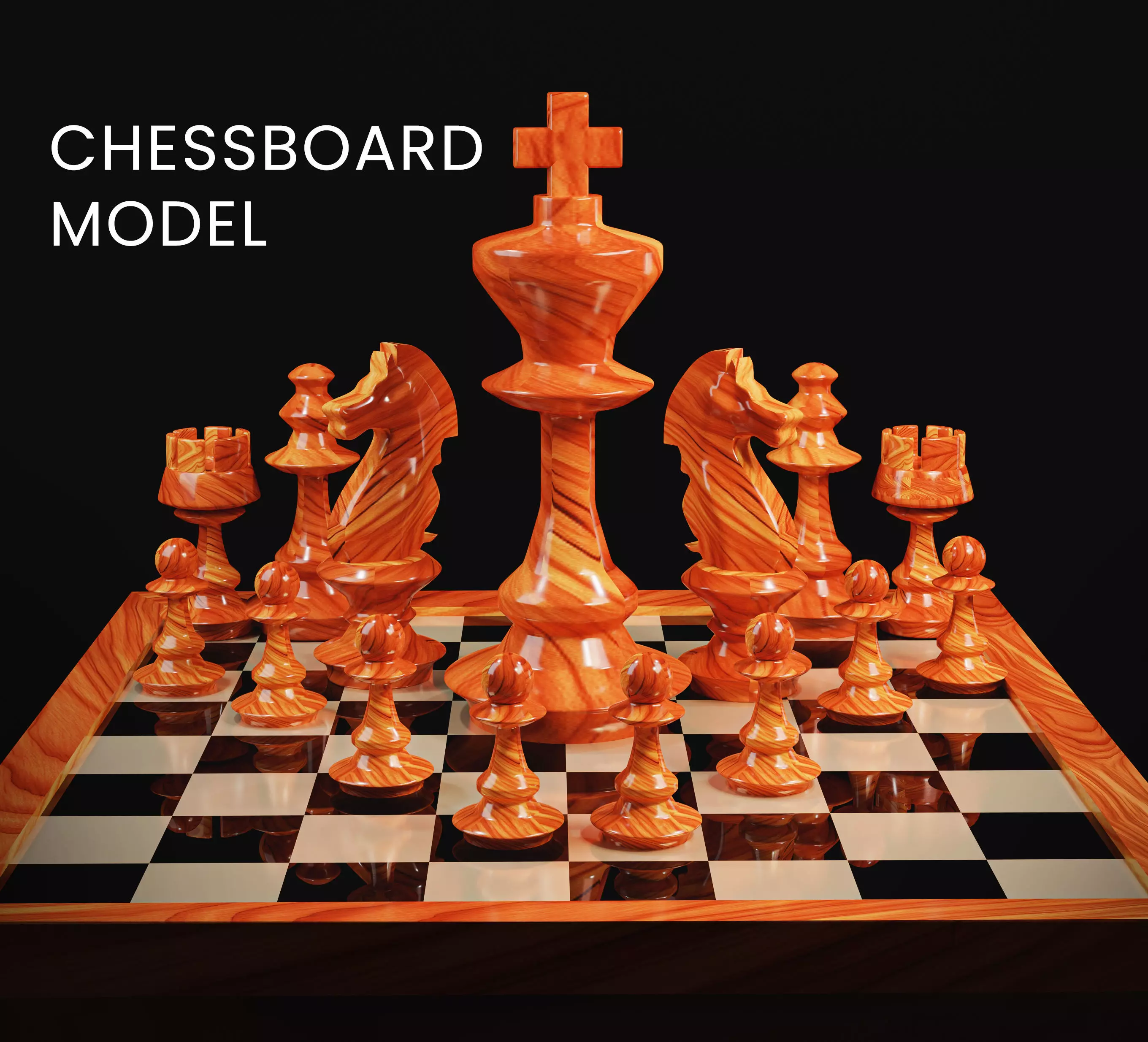 Blender Lowpoly 3D Chessboard and Chess Pieces Low-poly 3D model_0