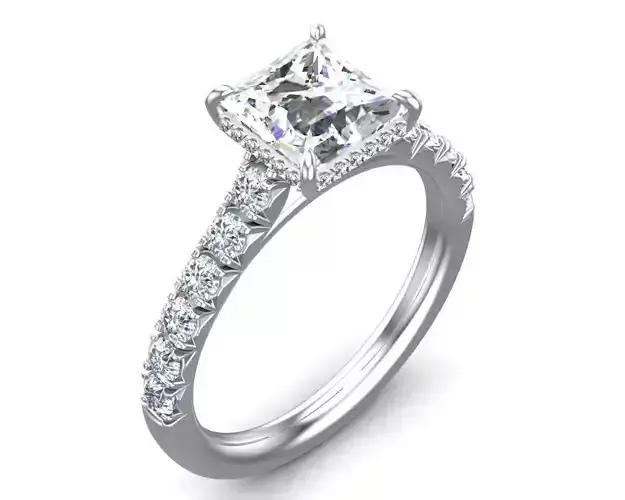 Princess Cut French Pave Engagement Diamond Ring 3D print model